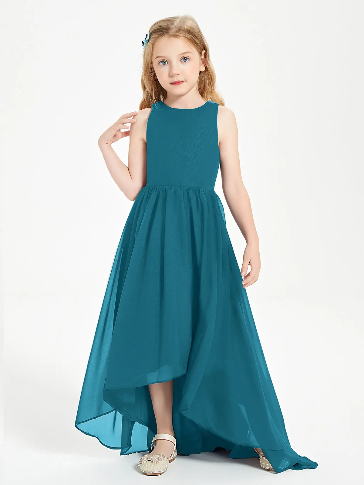 Exquisite Asymmetrical Junior Bridesmaid Dresses Scoop Neck Ink Blue