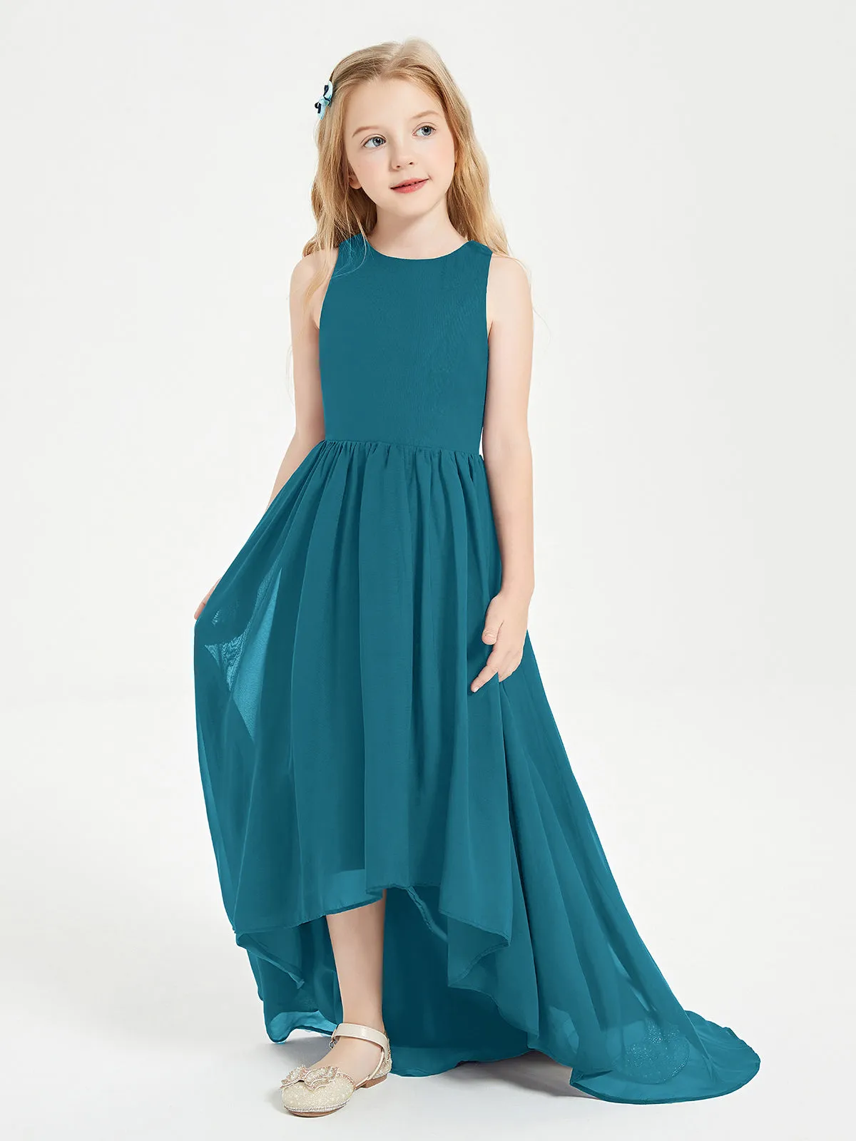 Exquisite Asymmetrical Junior Bridesmaid Dresses Scoop Neck Ink Blue