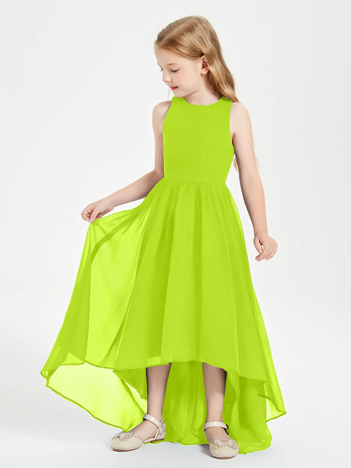 Exquisite Asymmetrical Junior Bridesmaid Dresses Scoop Neck Lime Green