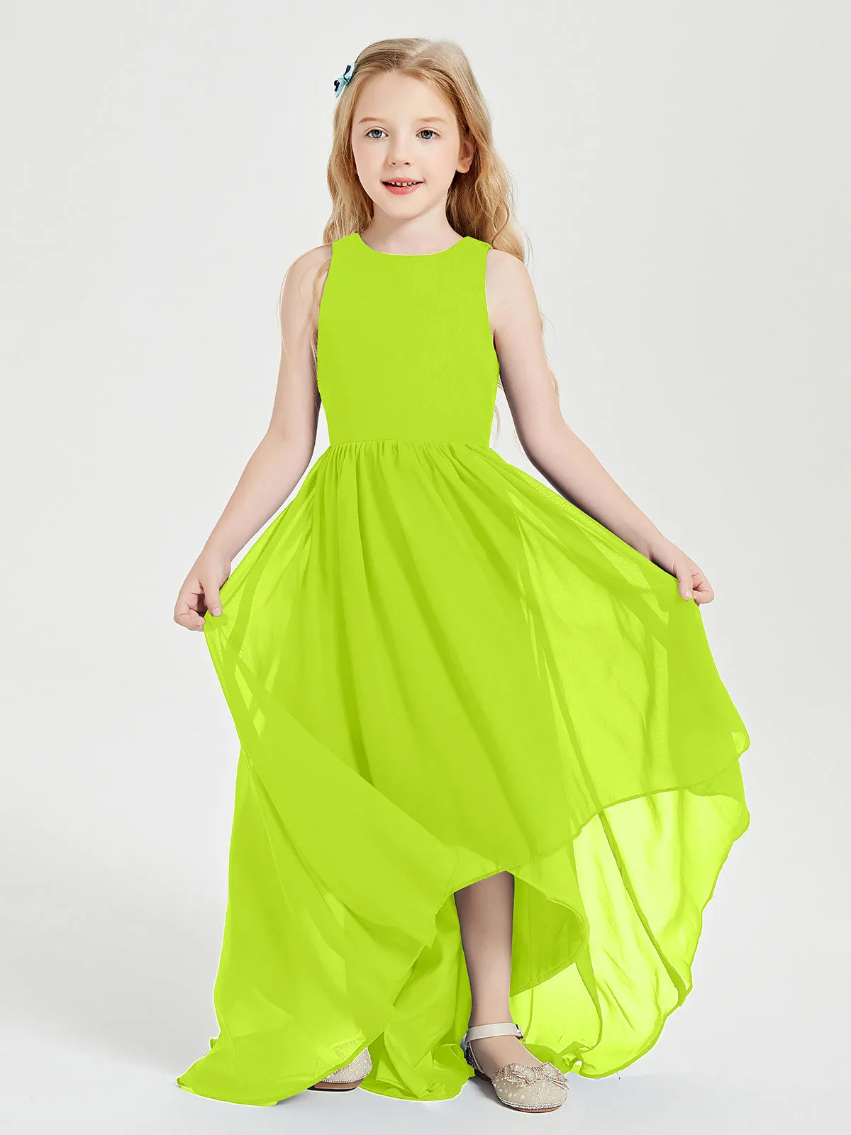 Exquisite Asymmetrical Junior Bridesmaid Dresses Scoop Neck Lime Green