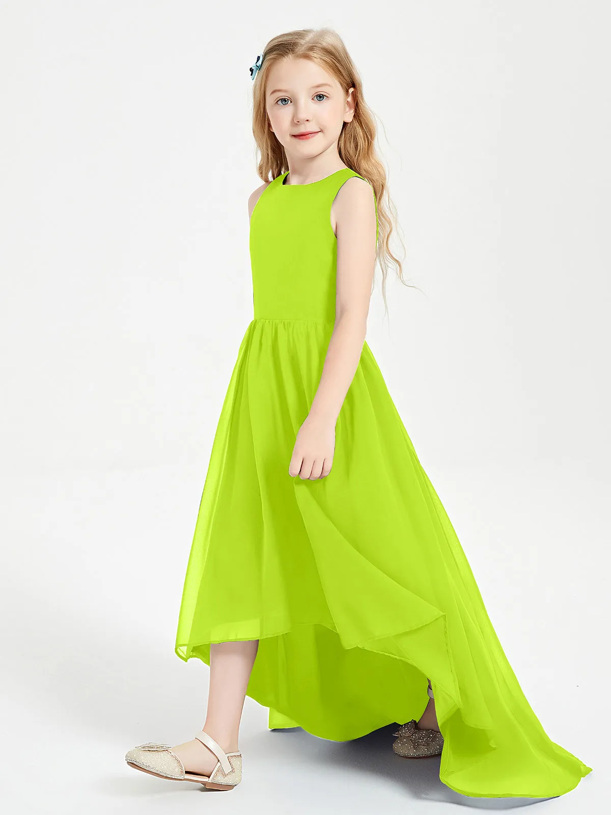 Exquisite Asymmetrical Junior Bridesmaid Dresses Scoop Neck Lime Green