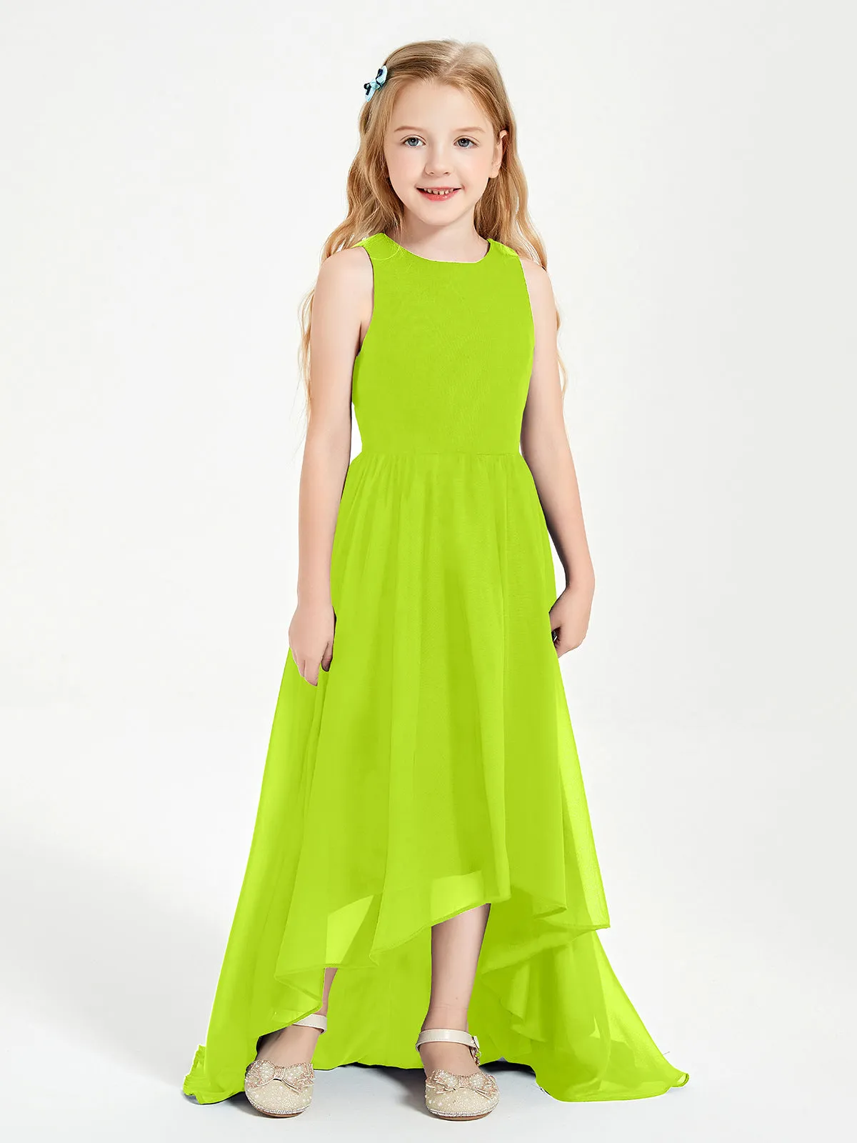 Exquisite Asymmetrical Junior Bridesmaid Dresses Scoop Neck Lime Green