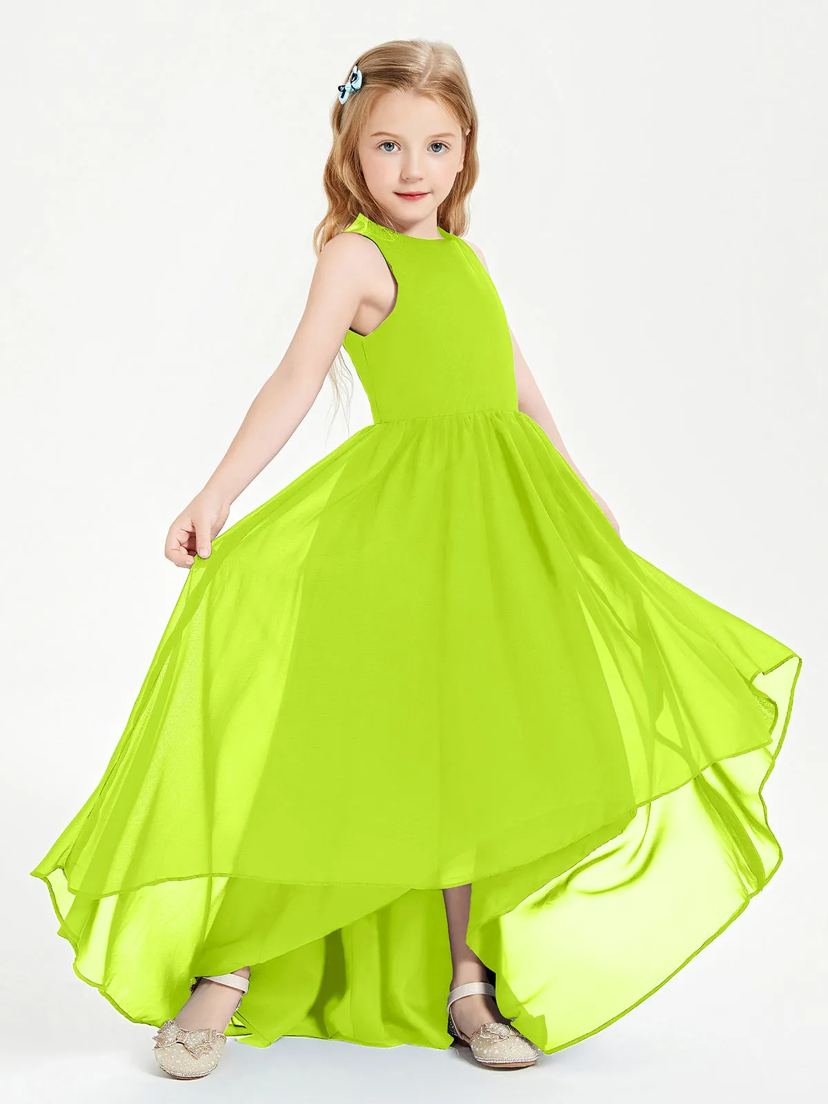 Exquisite Asymmetrical Junior Bridesmaid Dresses Scoop Neck Lime Green