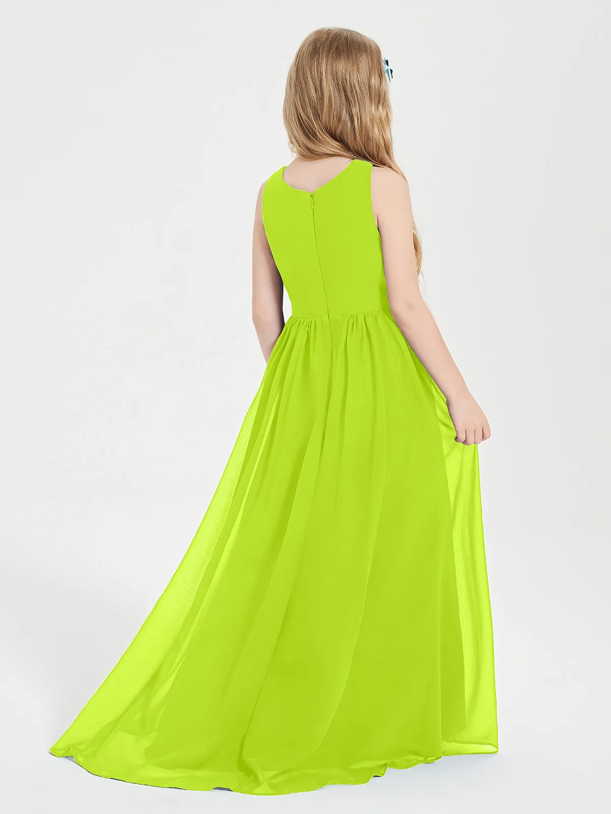 Exquisite Asymmetrical Junior Bridesmaid Dresses Scoop Neck Lime Green