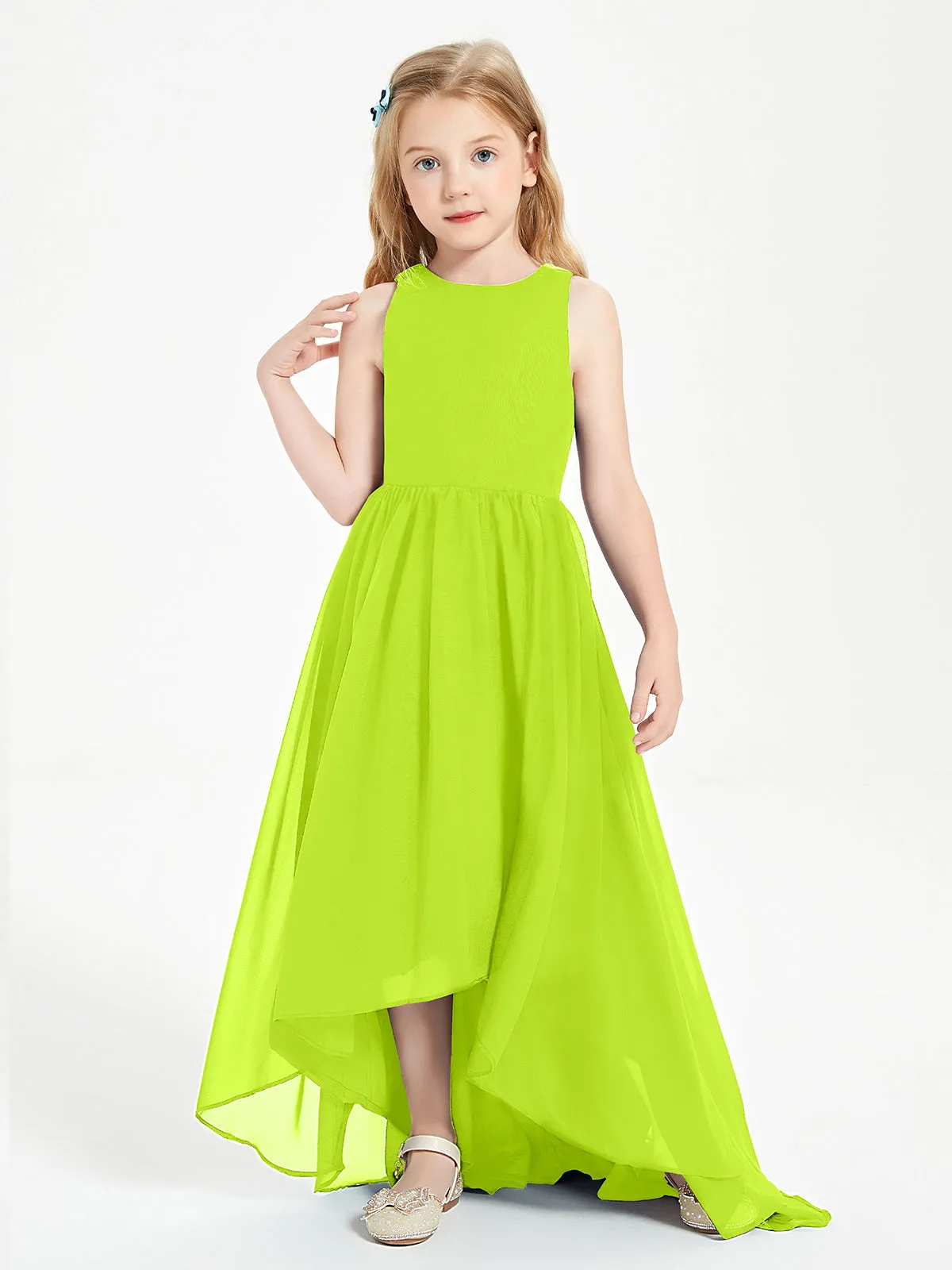 Exquisite Asymmetrical Junior Bridesmaid Dresses Scoop Neck Lime Green