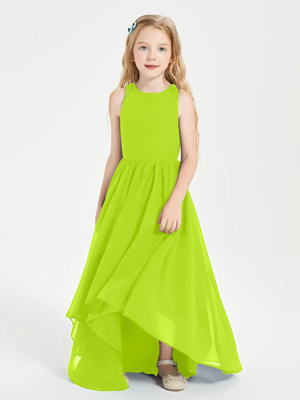 Exquisite Asymmetrical Junior Bridesmaid Dresses Scoop Neck Lime Green