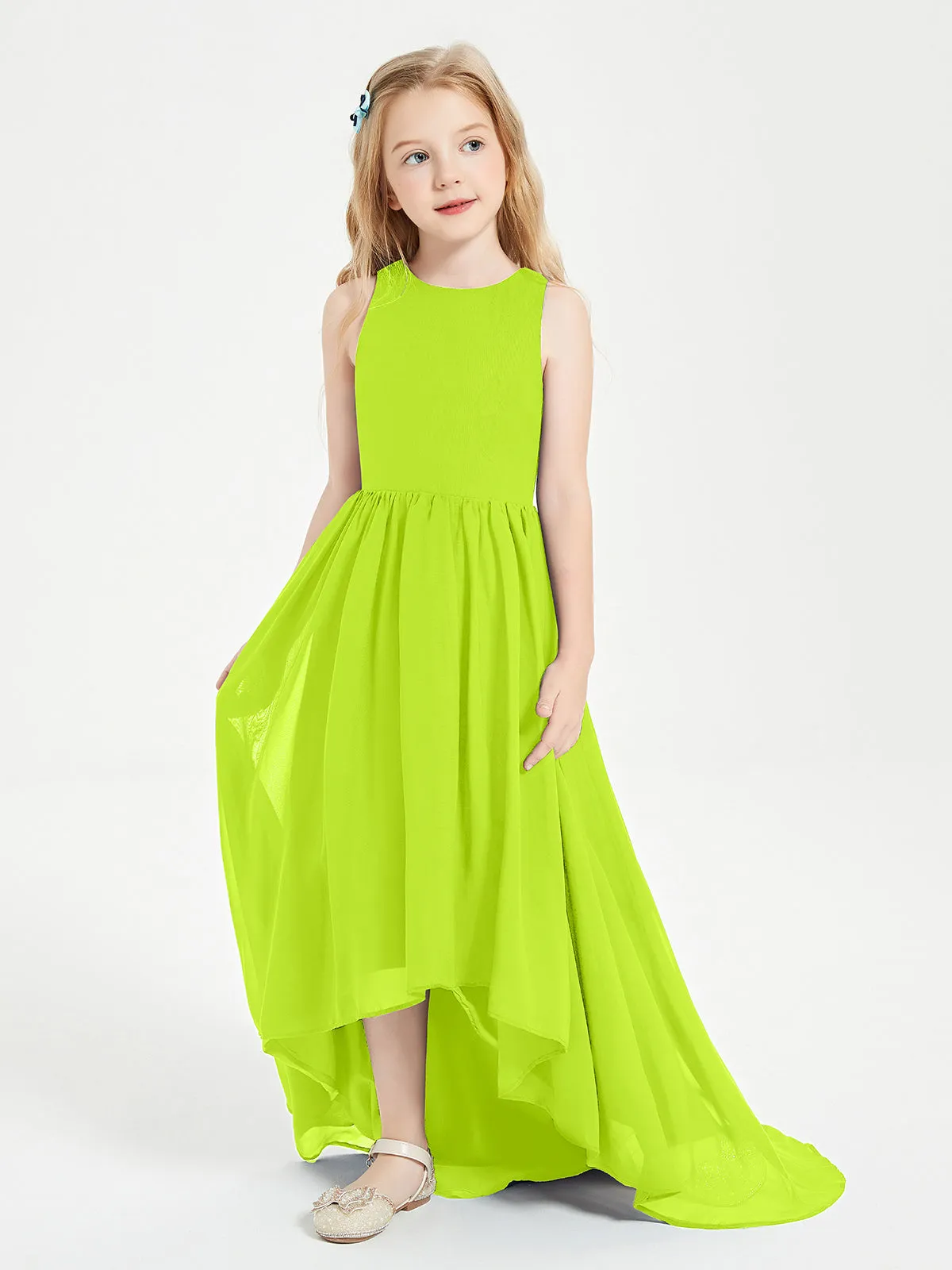 Exquisite Asymmetrical Junior Bridesmaid Dresses Scoop Neck Lime Green