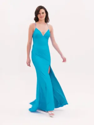 Faviana Long V-Neck Charmeuse Prom Dress S10826