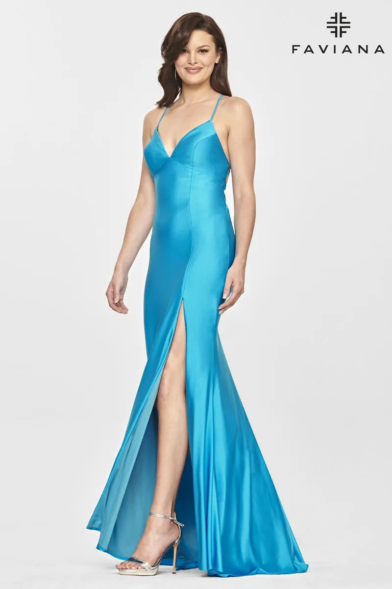 Faviana Long V-Neck Charmeuse Prom Dress S10826