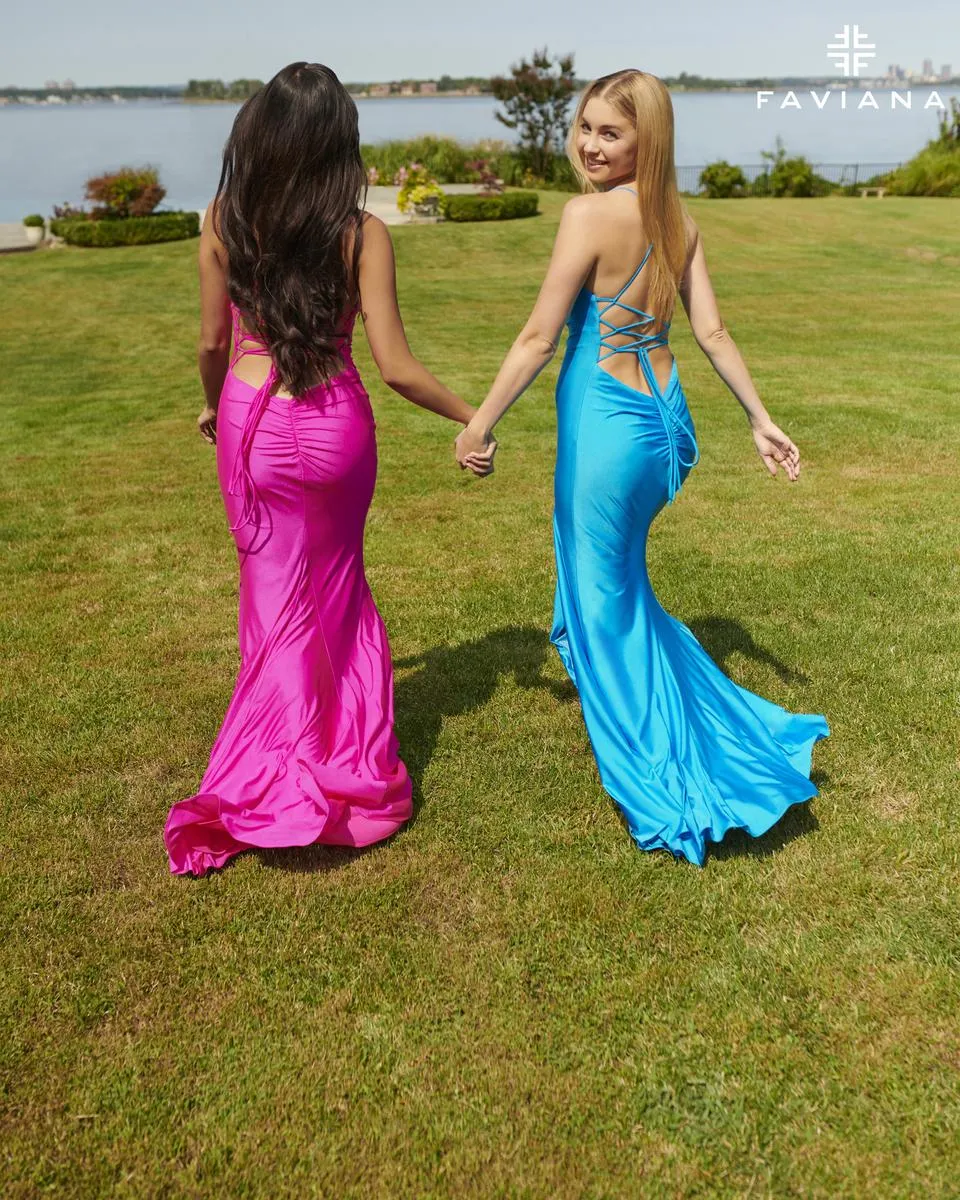 Faviana Long V-Neck Charmeuse Prom Dress S10826