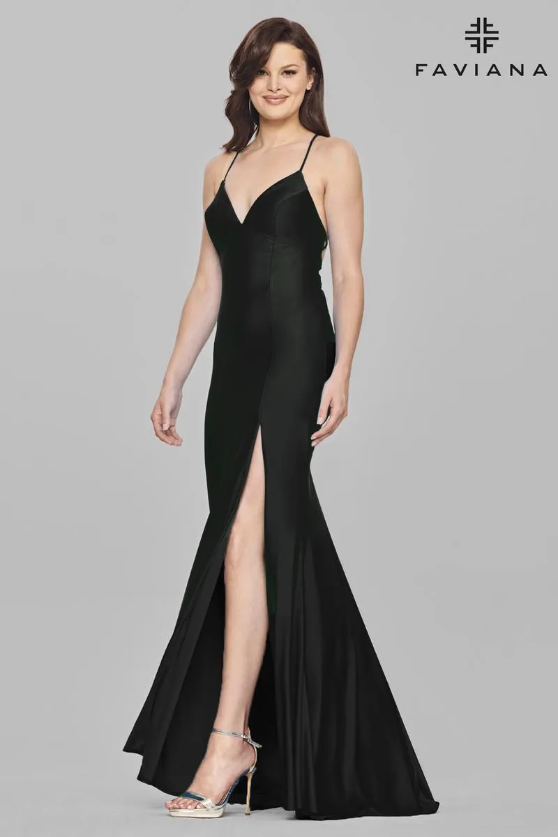 Faviana Long V-Neck Charmeuse Prom Dress S10826