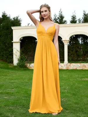 Floor Length V Neck Chiffon Bridesmaid Gown Tangerine