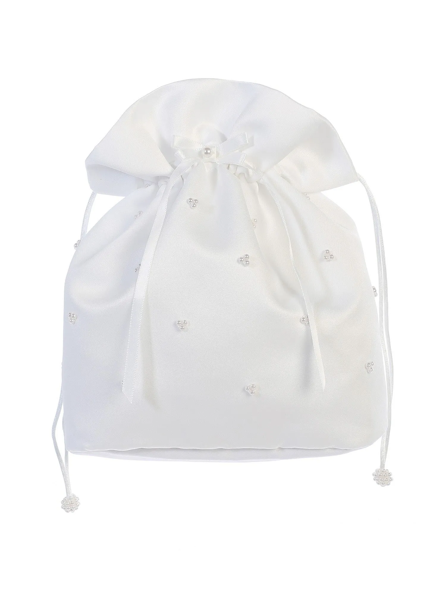 Girls White Sheer Ruffled Pearls Satin Stylish Communion Purse