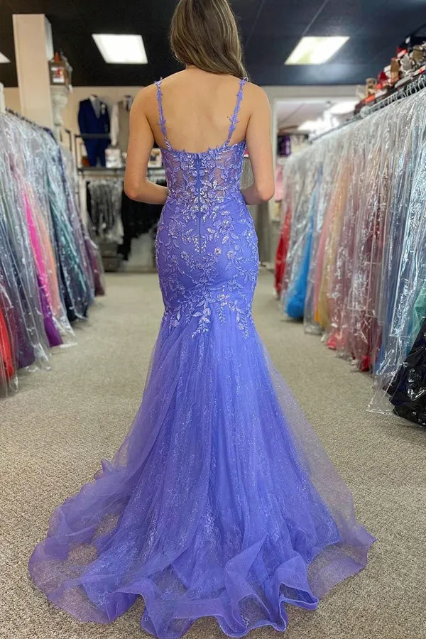 Gorgeous Straps Lilac Long Mermaid Prom Dresses