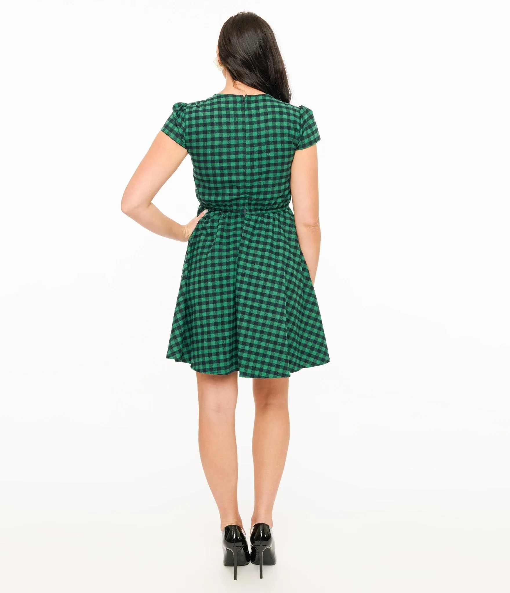 Green & Black Plaid Mini Dress