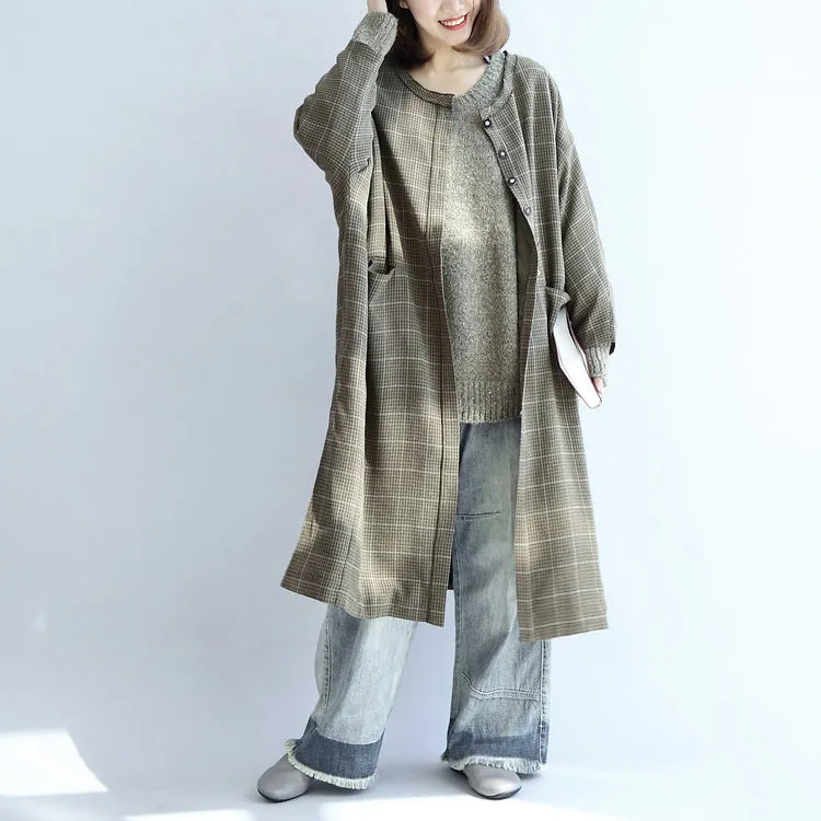 Green plaid oversized dresses Plus size woolen dresses long shirts caftans