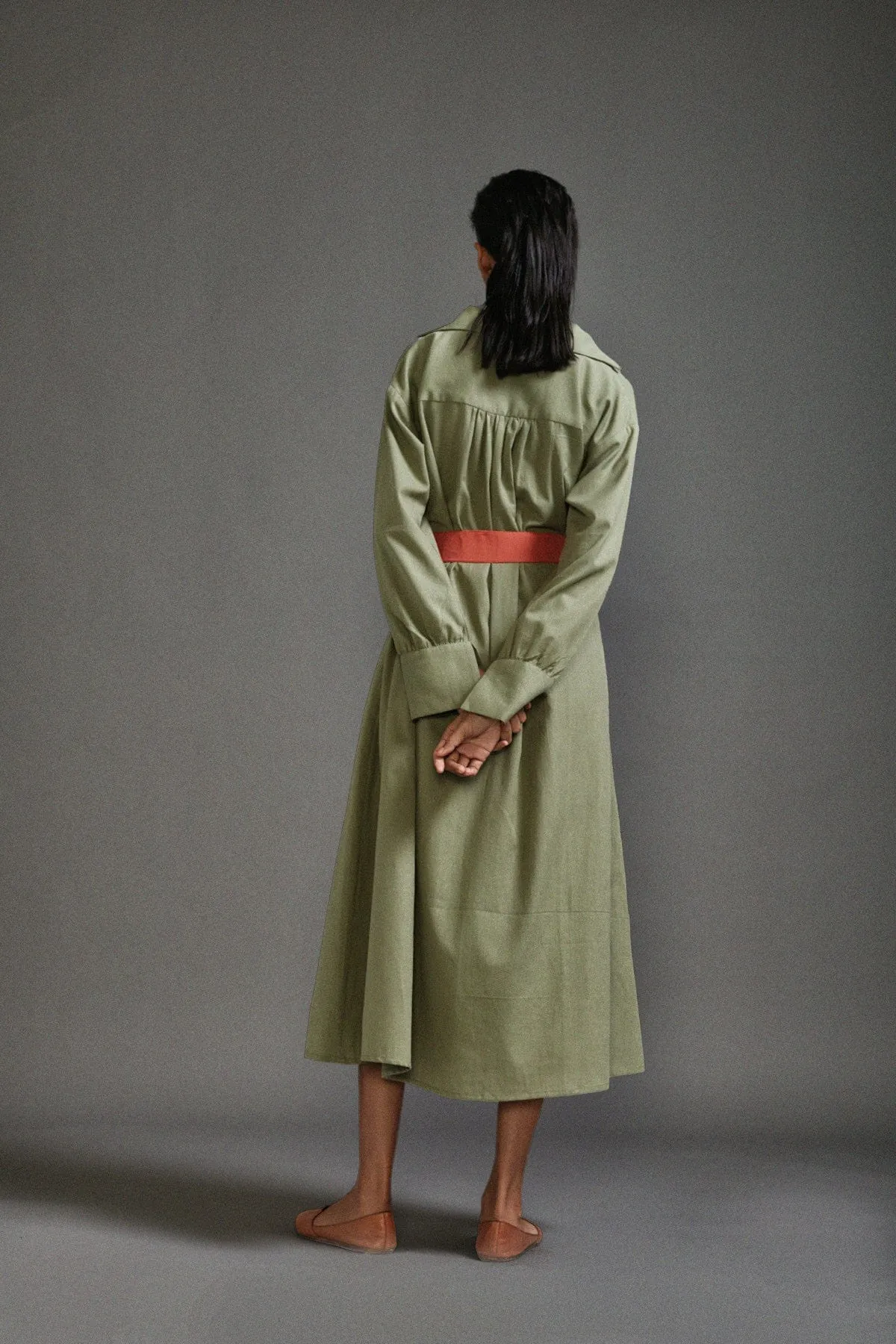 Green Safari Belted Dress