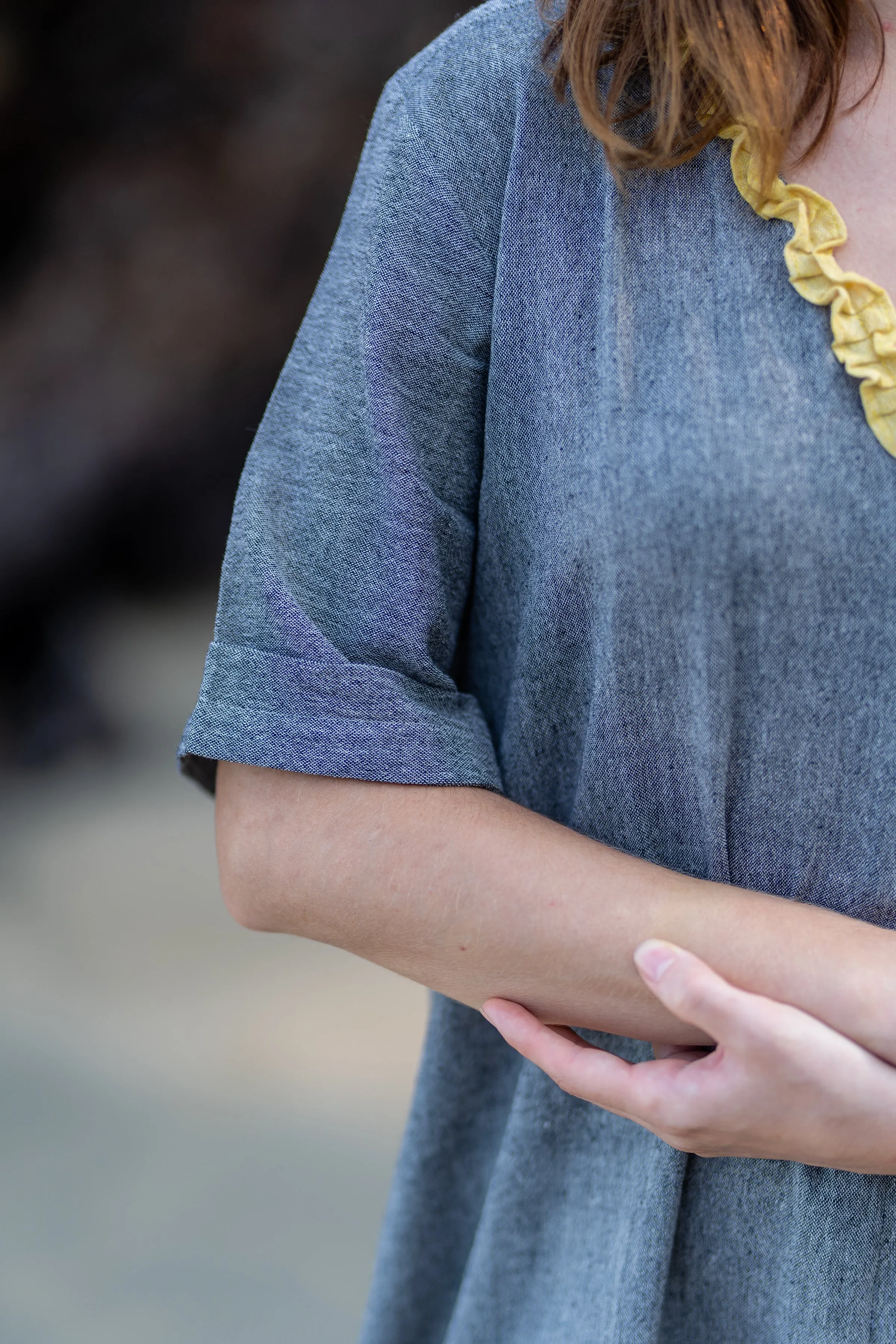 Grey V-Neck Organic Cotton Midi Dress