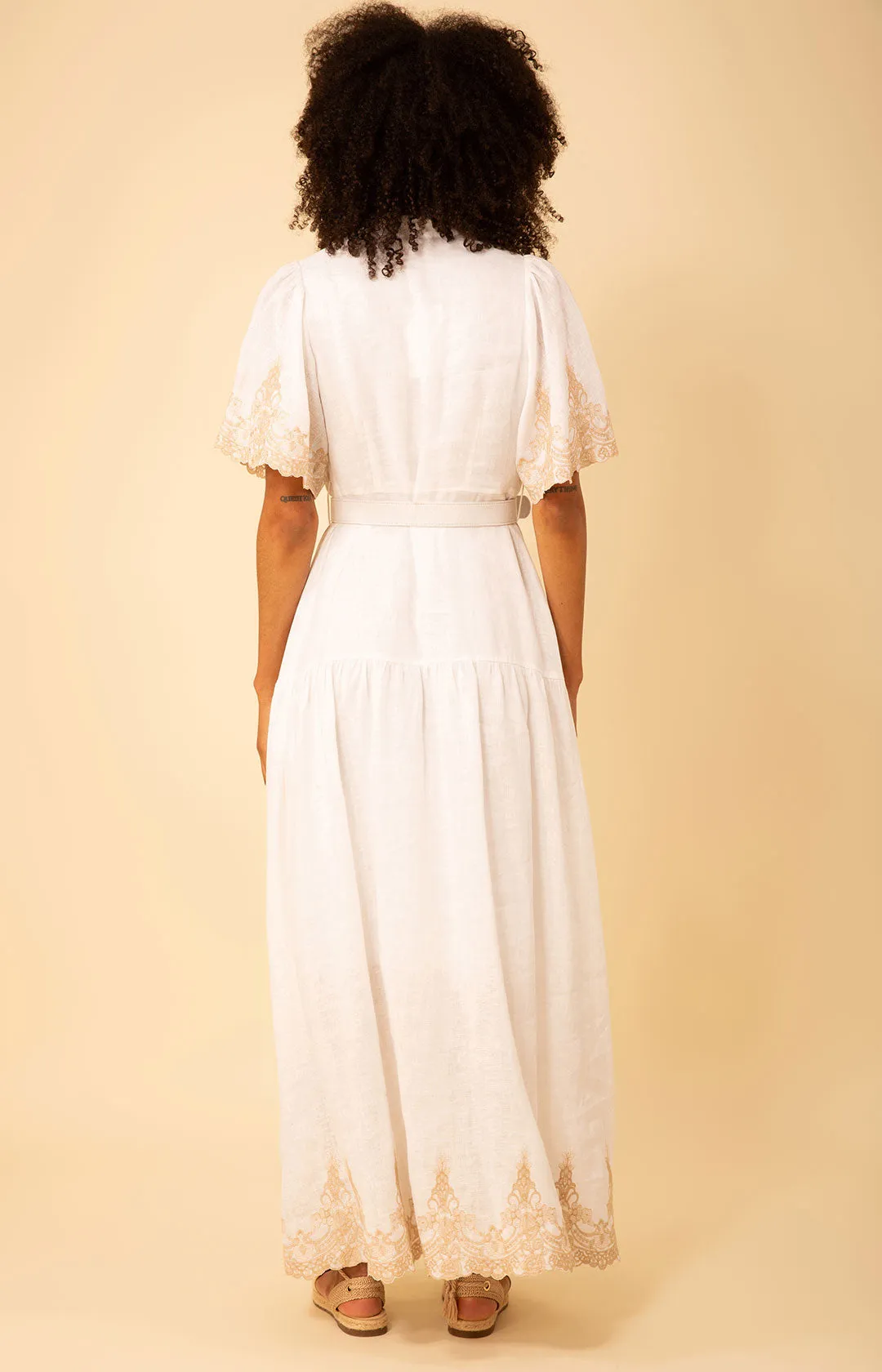 Haven Embroidered Linen Maxi Dress