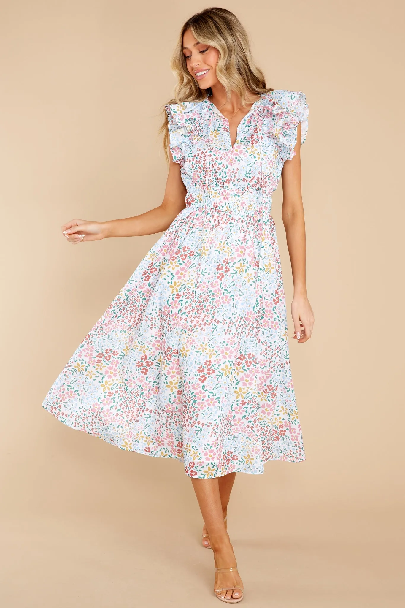 Humble Yourself Blue Multi Floral Midi Dress