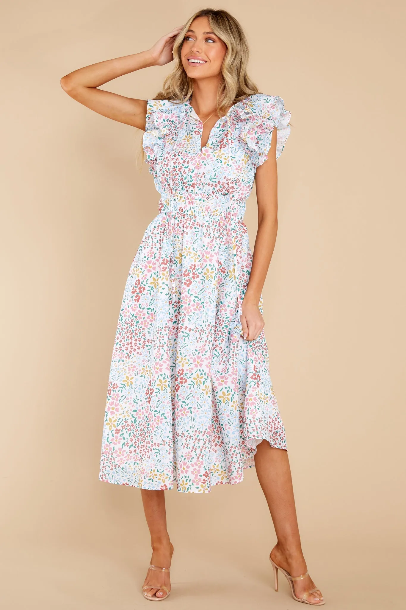 Humble Yourself Blue Multi Floral Midi Dress