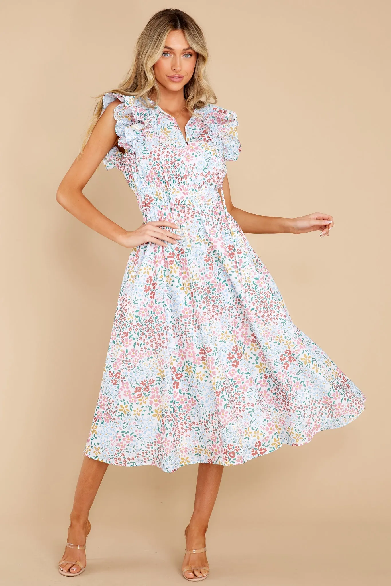 Humble Yourself Blue Multi Floral Midi Dress