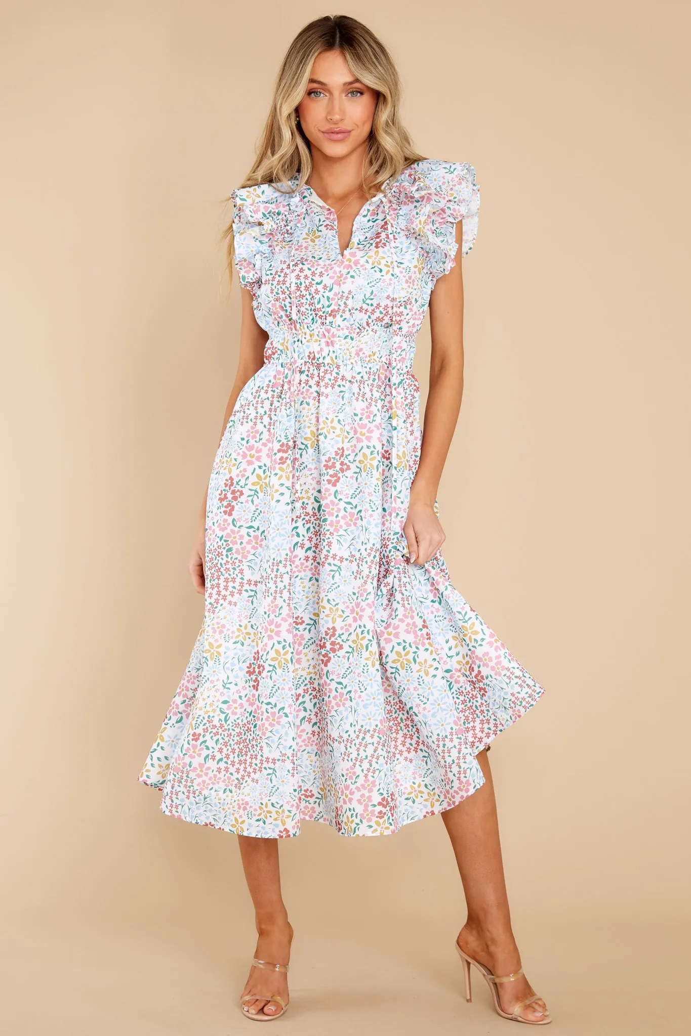 Humble Yourself Blue Multi Floral Midi Dress