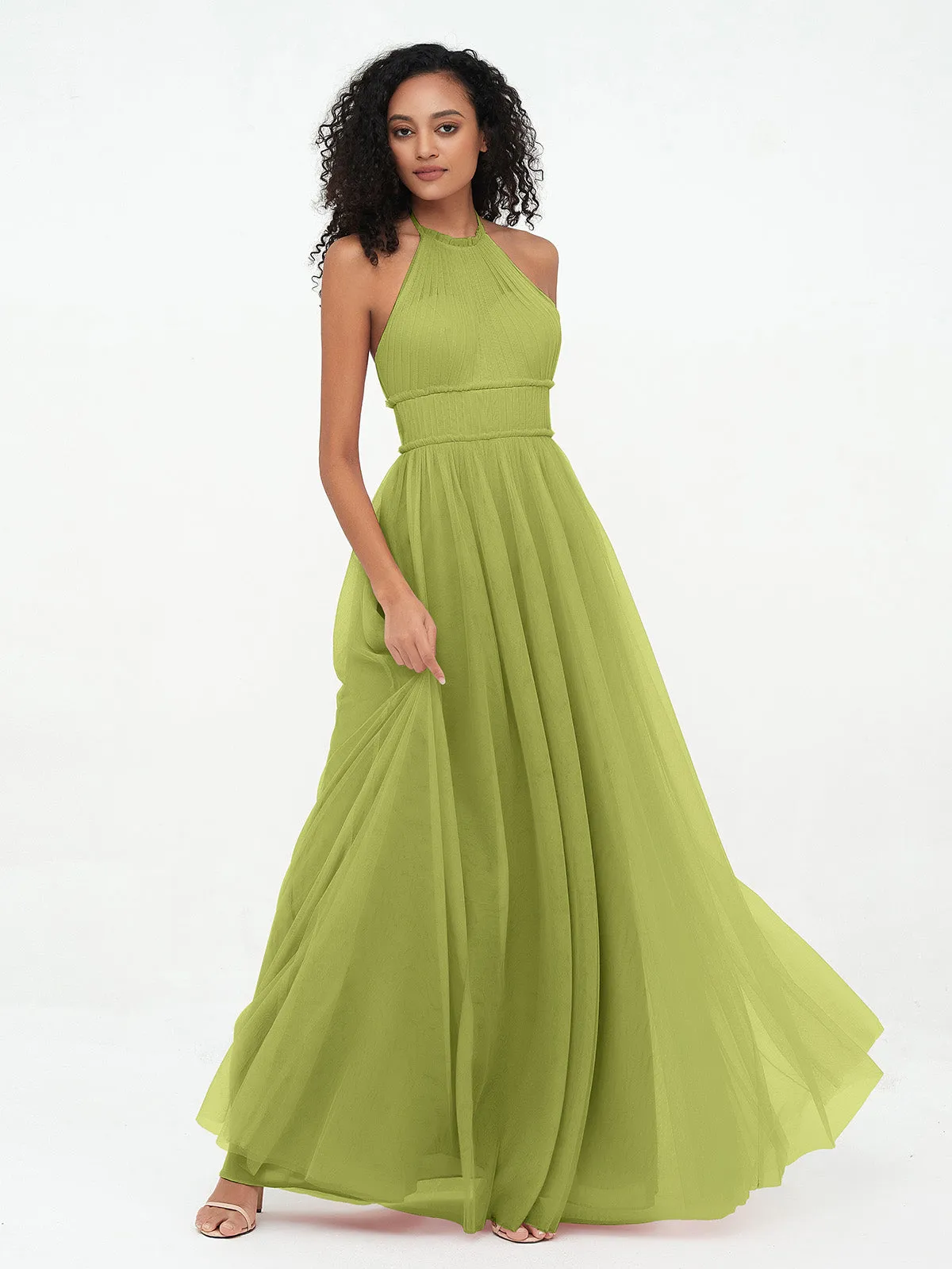 Illusion Halter Tulle Maxi Boho Dresses-Clover