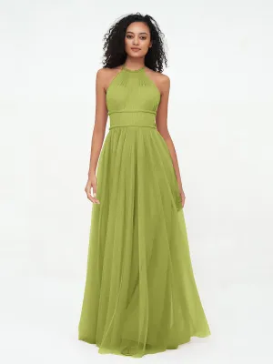 Illusion Halter Tulle Maxi Boho Dresses-Clover