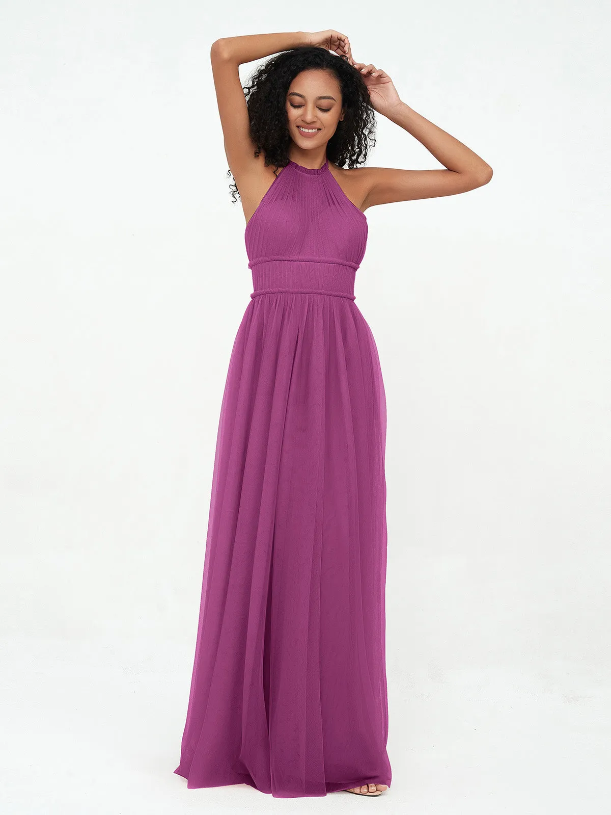 Illusion Halter Tulle Maxi Boho Dresses-Orchid