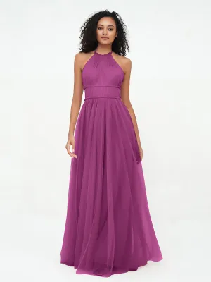 Illusion Halter Tulle Maxi Boho Dresses-Orchid