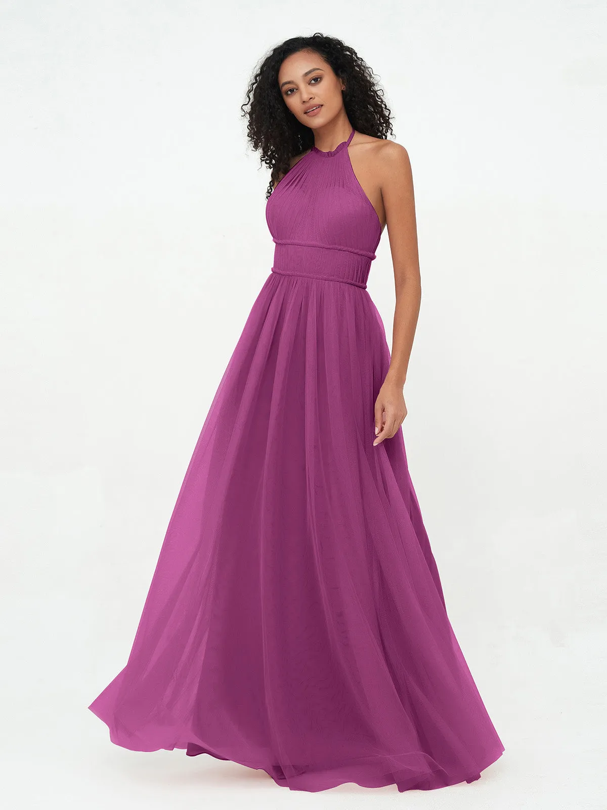 Illusion Halter Tulle Maxi Boho Dresses-Orchid