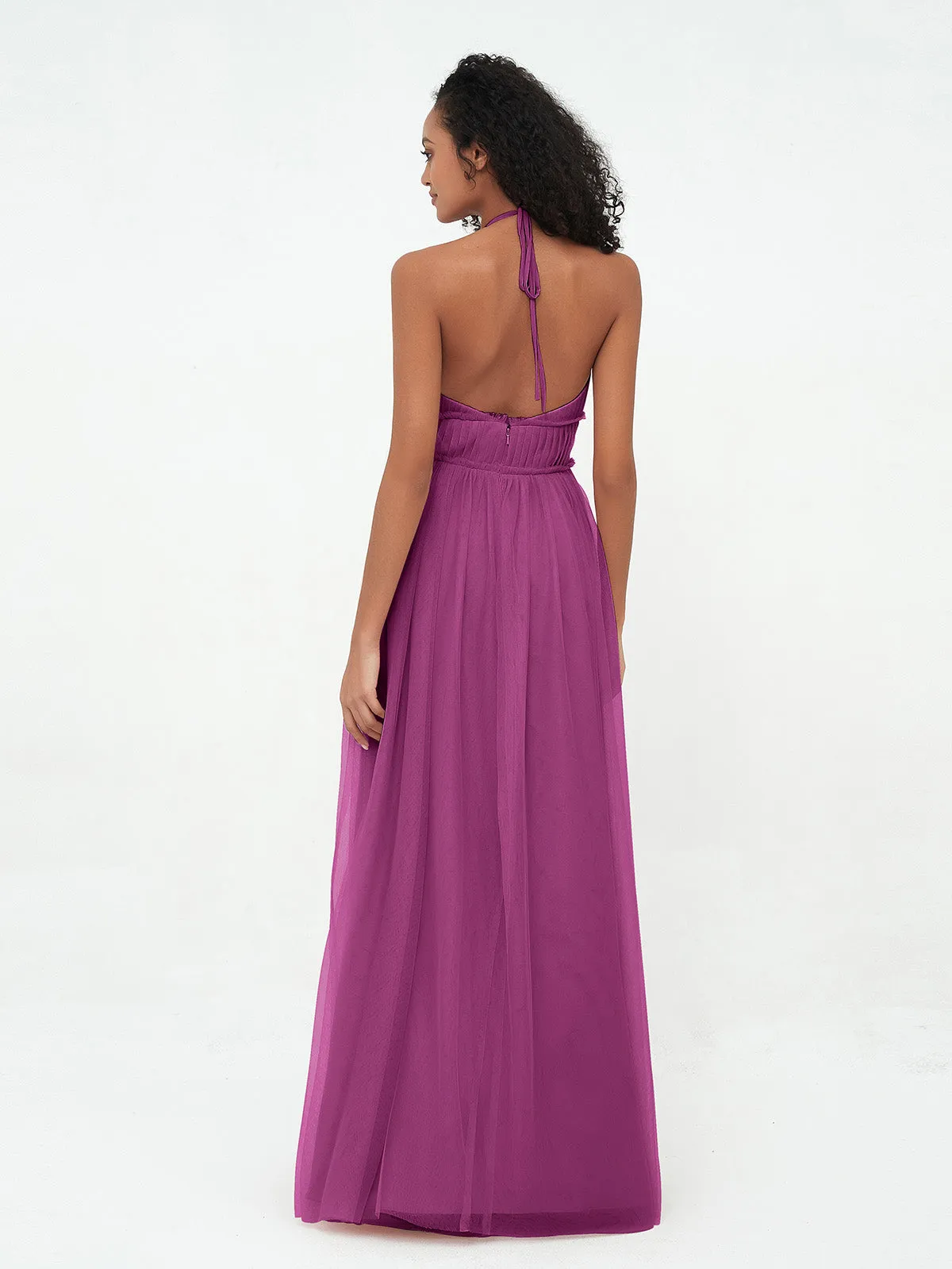 Illusion Halter Tulle Maxi Boho Dresses-Orchid