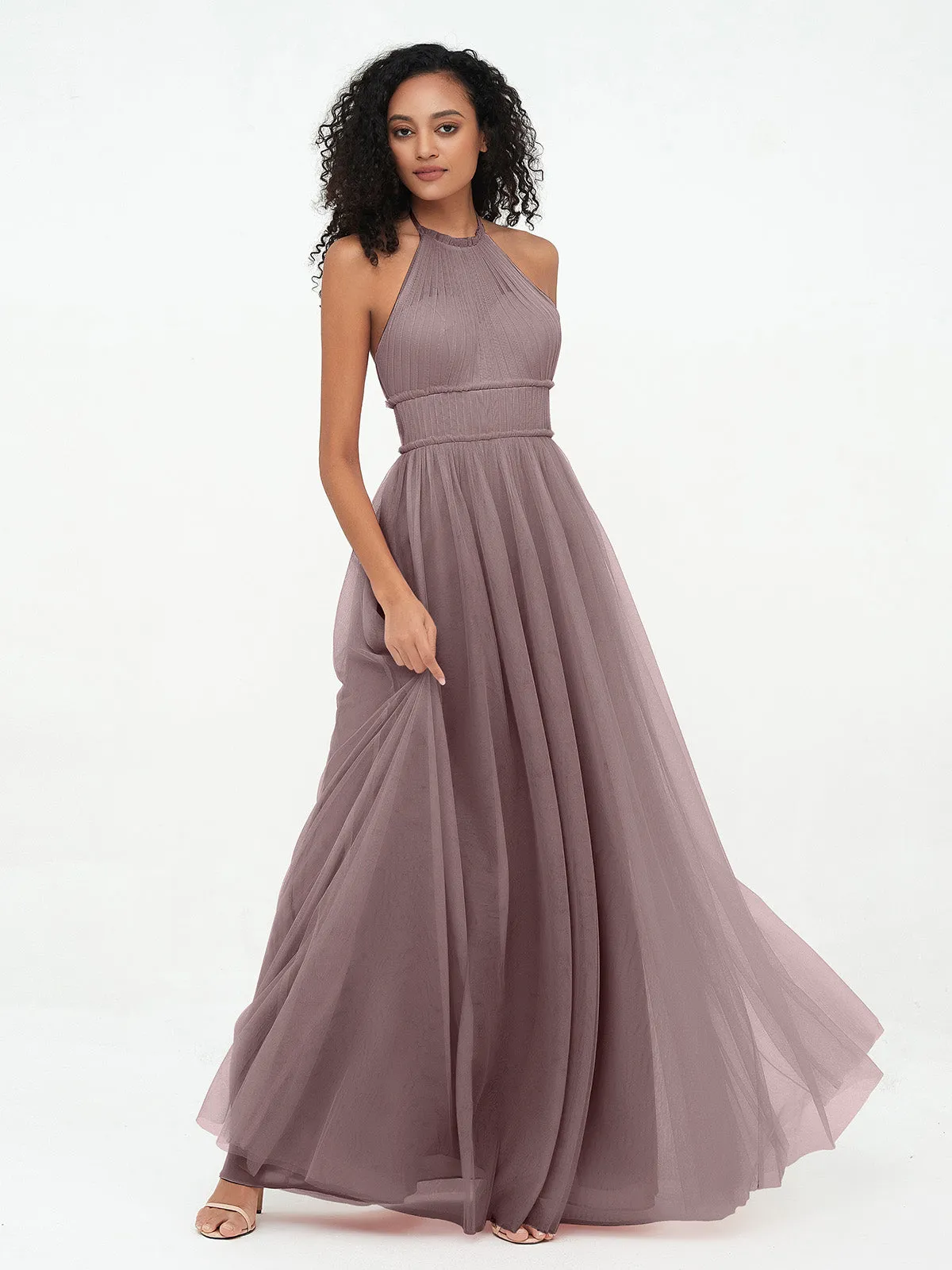 Illusion Halter Tulle Maxi Boho Dresses-Vintage Mauve Plus Size