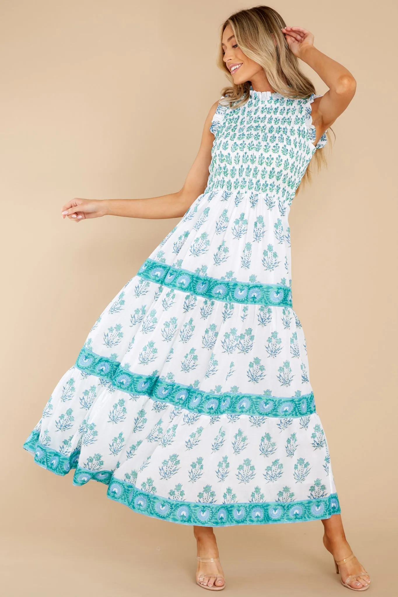 Indica Blue Sleeveless Smocked Maxi Dress