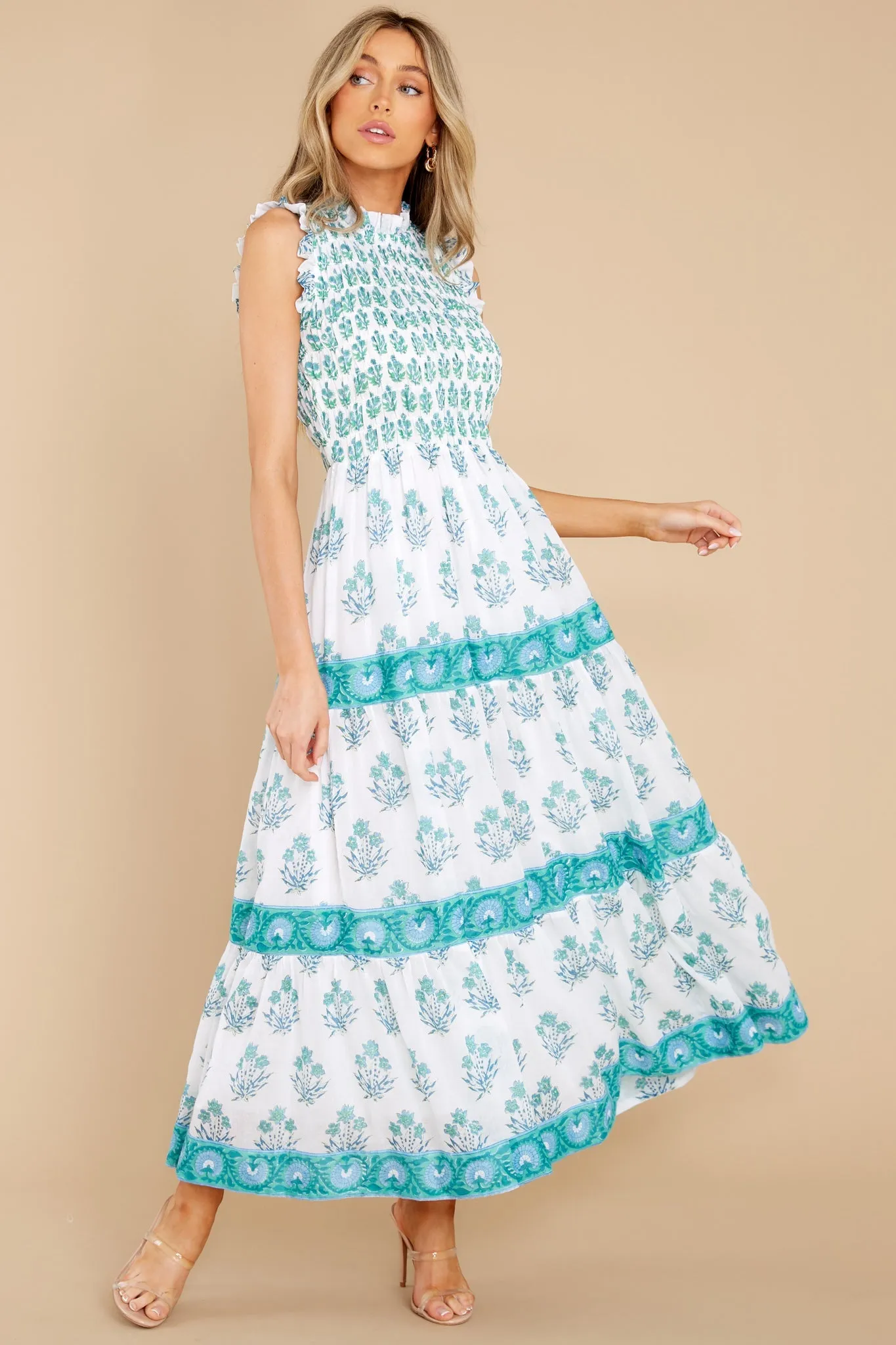 Indica Blue Sleeveless Smocked Maxi Dress