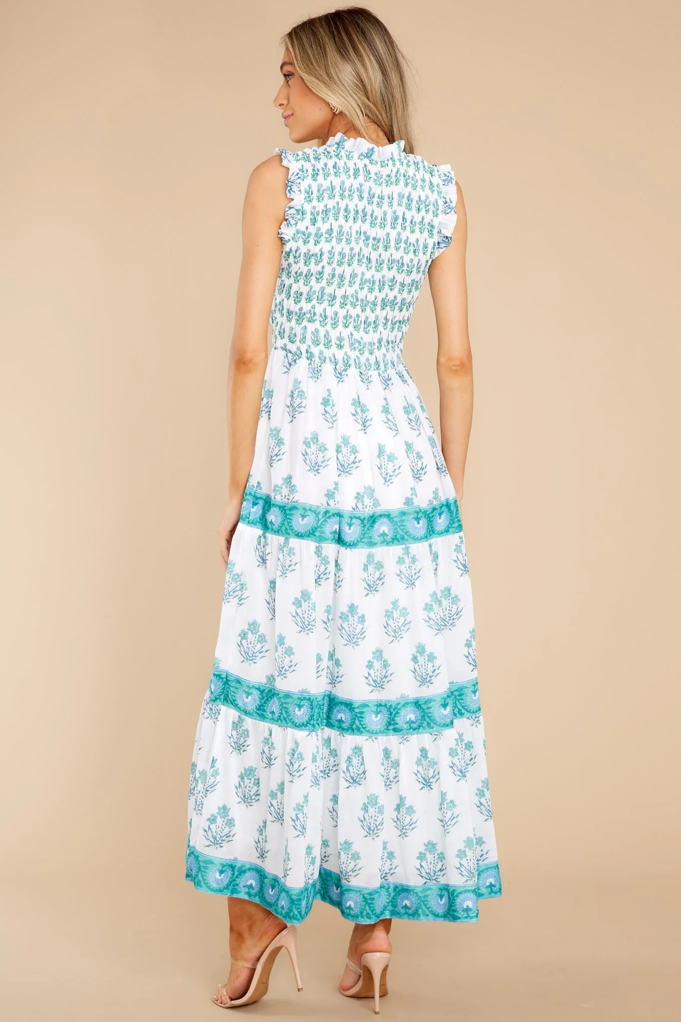 Indica Blue Sleeveless Smocked Maxi Dress