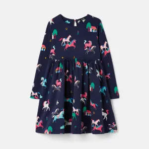 Joules Hampton Long Sleeve Dress Navy Ponies