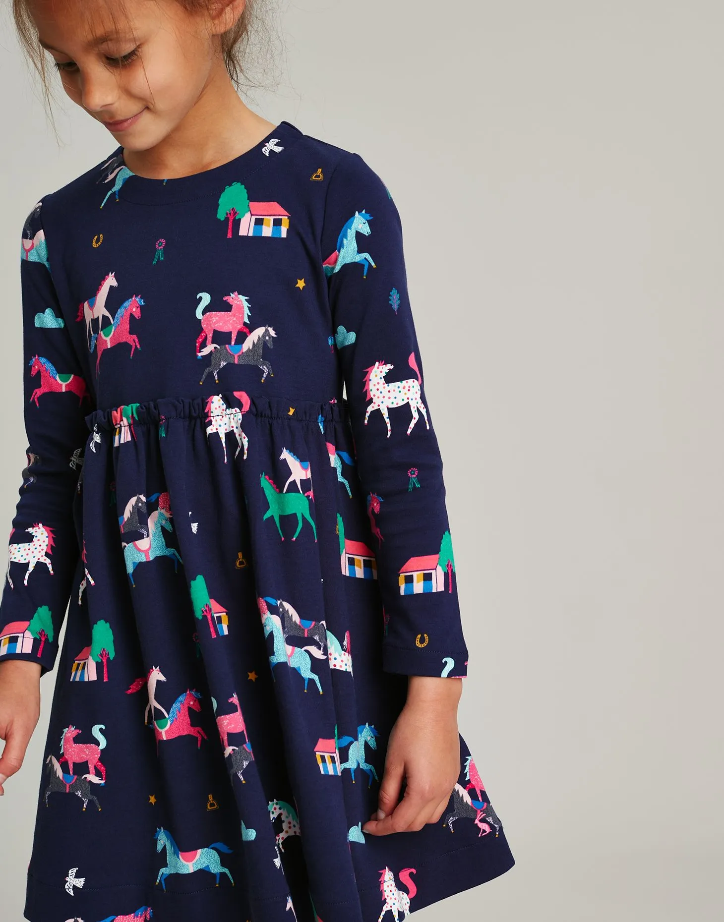 Joules Hampton Long Sleeve Dress Navy Ponies