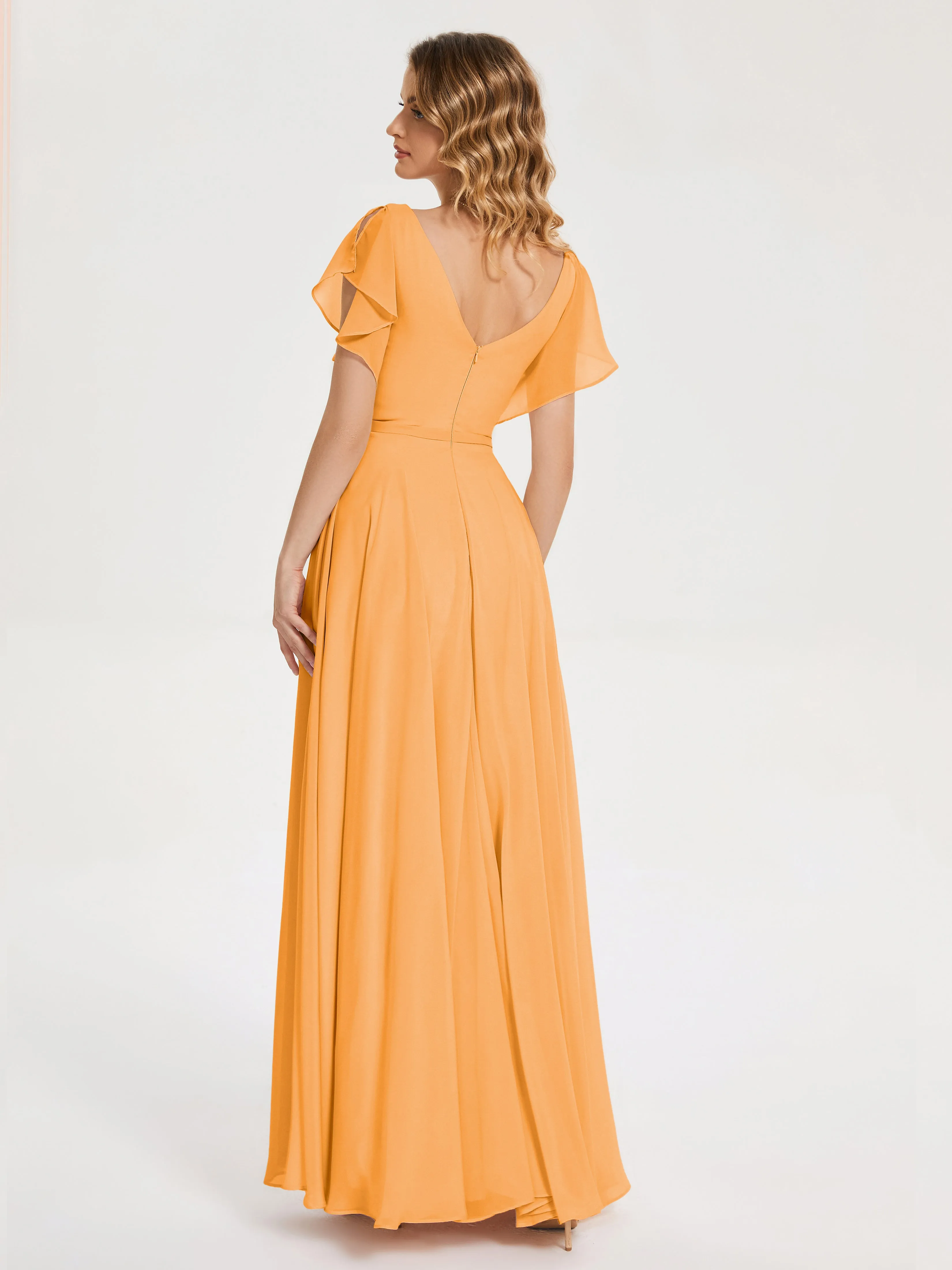 Kate Charming V Neck Split Chiffon Bridesmaid Dresses