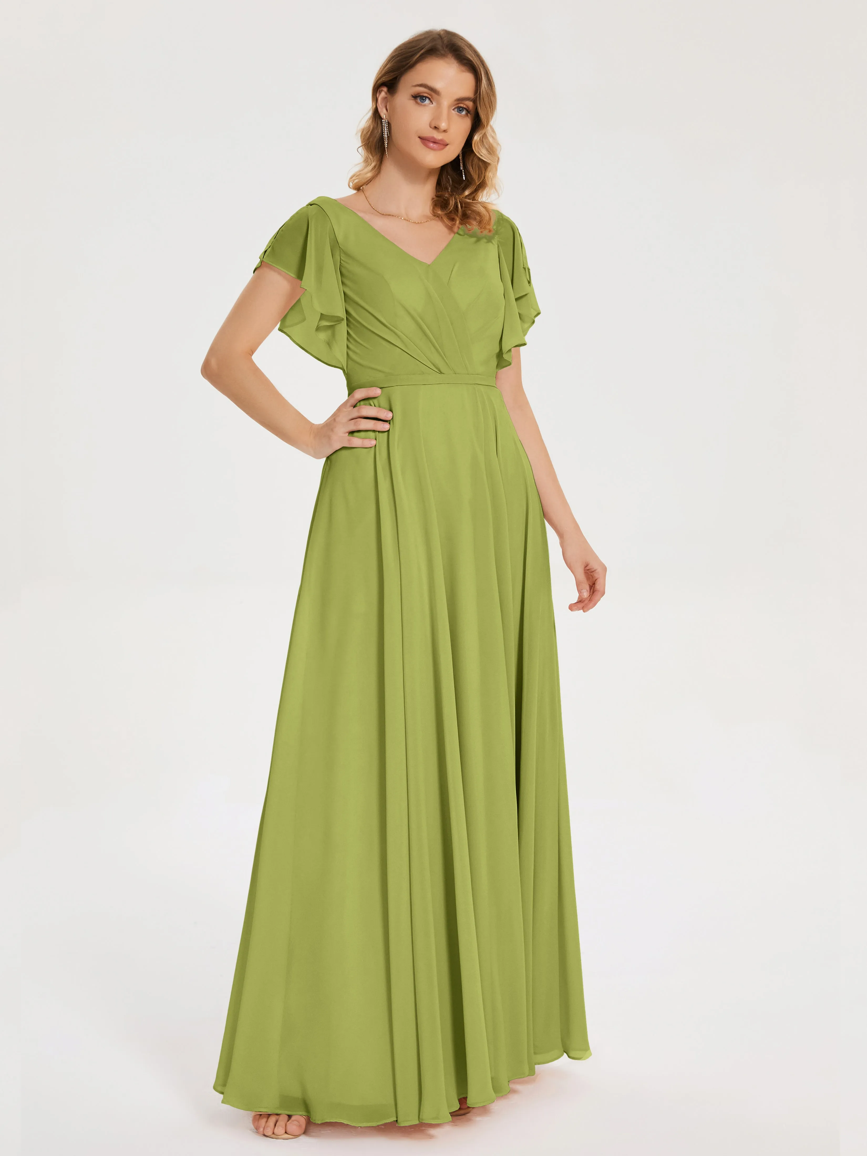 Kate Charming V Neck Split Chiffon Bridesmaid Dresses