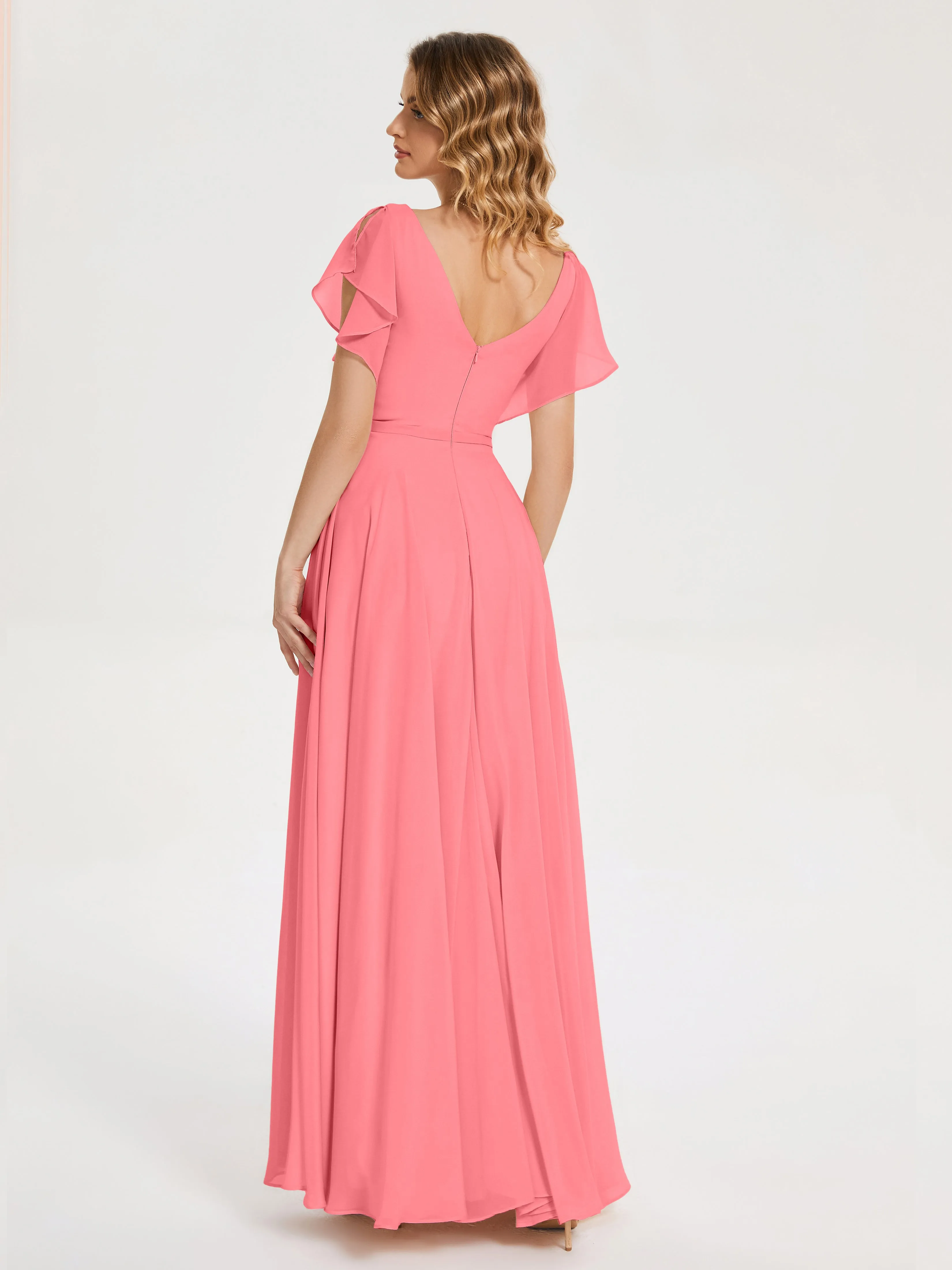 Kate Charming V Neck Split Chiffon Bridesmaid Dresses