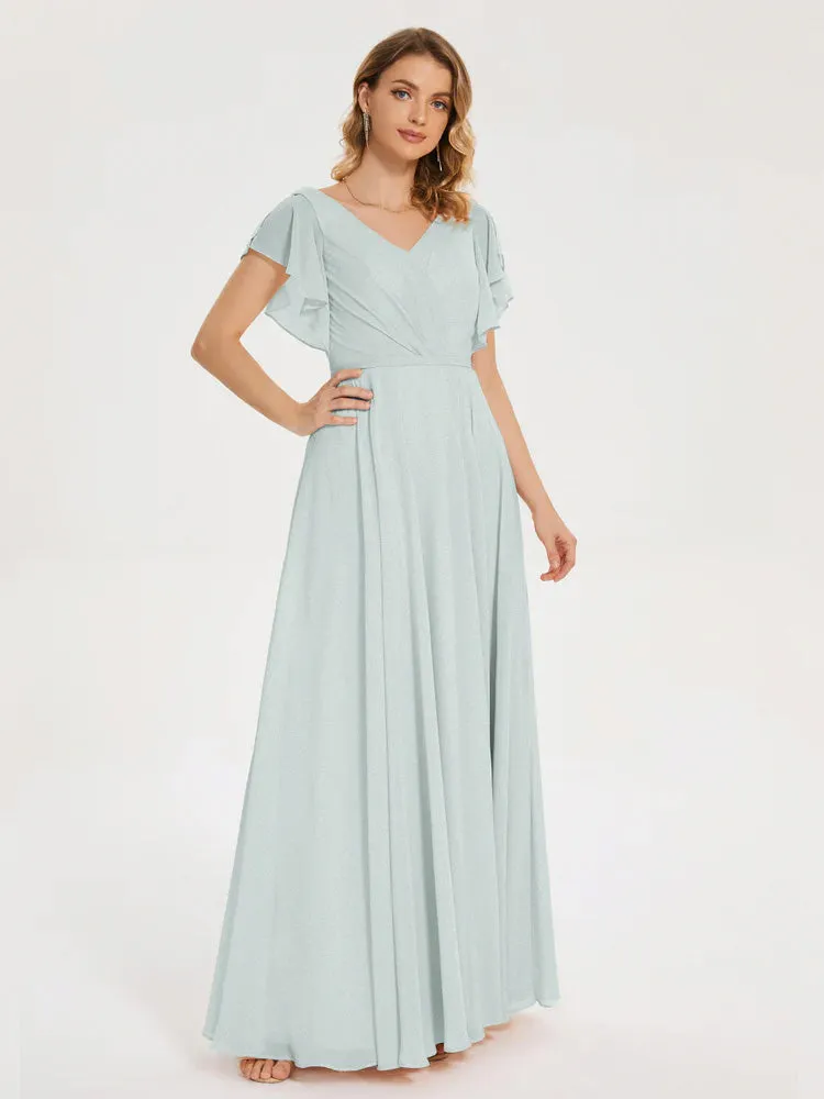 Kate Charming V Neck Split Chiffon Bridesmaid Dresses