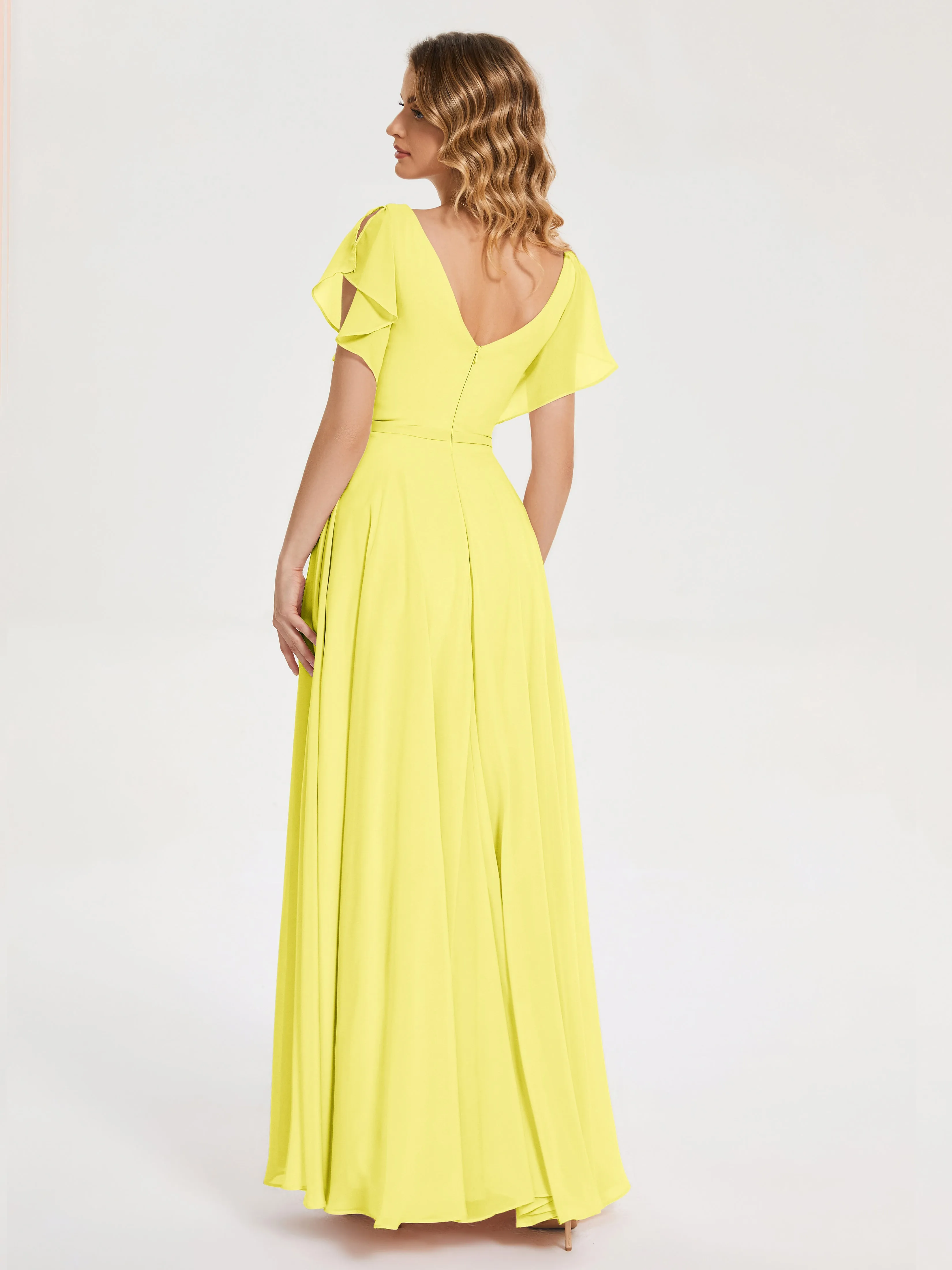 Kate Charming V Neck Split Chiffon Bridesmaid Dresses