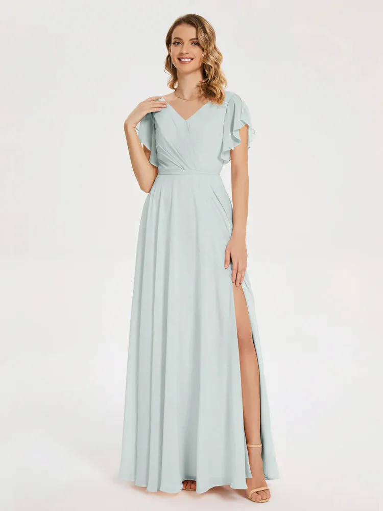 Kate Charming V Neck Split Chiffon Bridesmaid Dresses