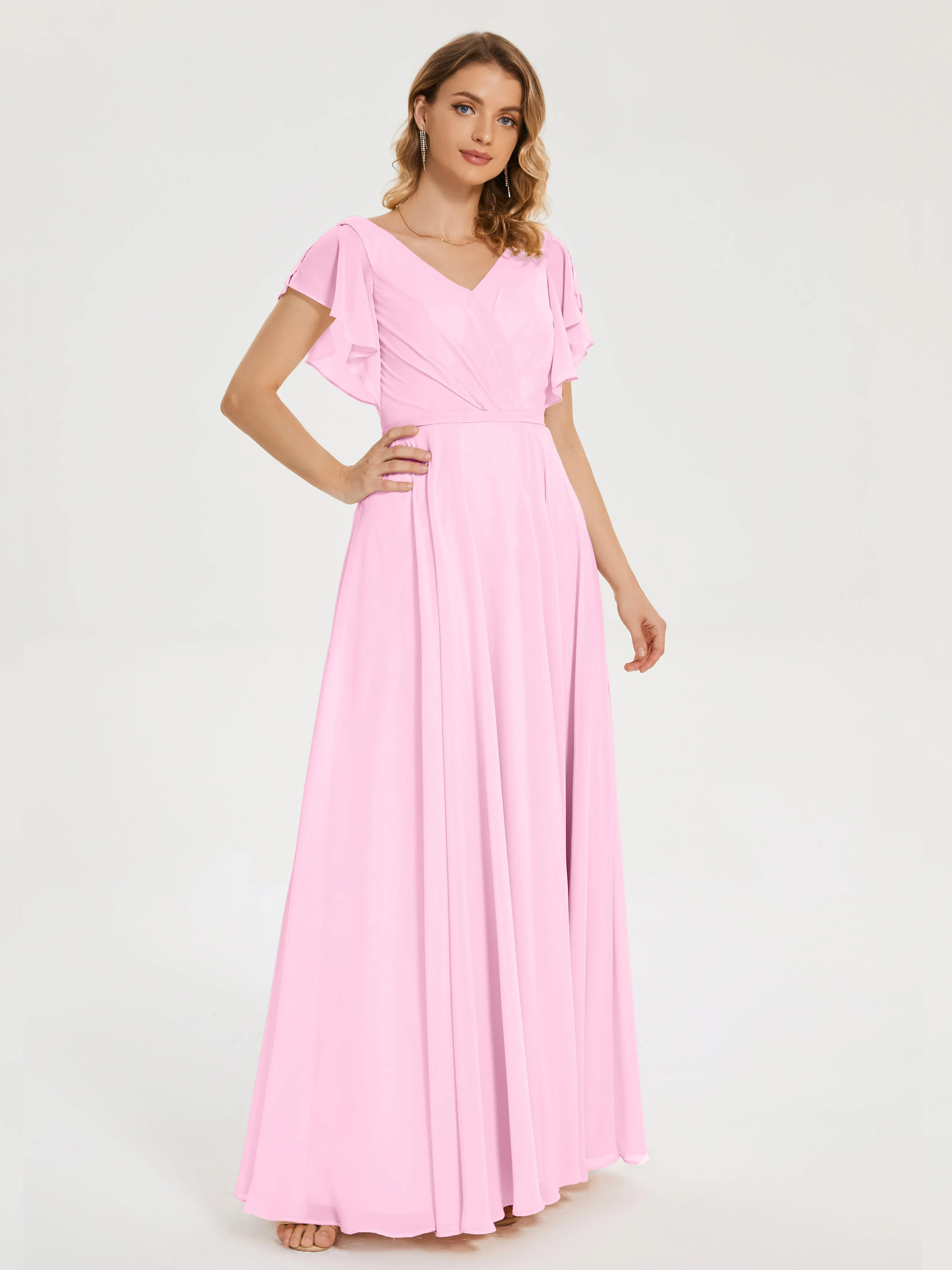 Kate Charming V Neck Split Chiffon Bridesmaid Dresses