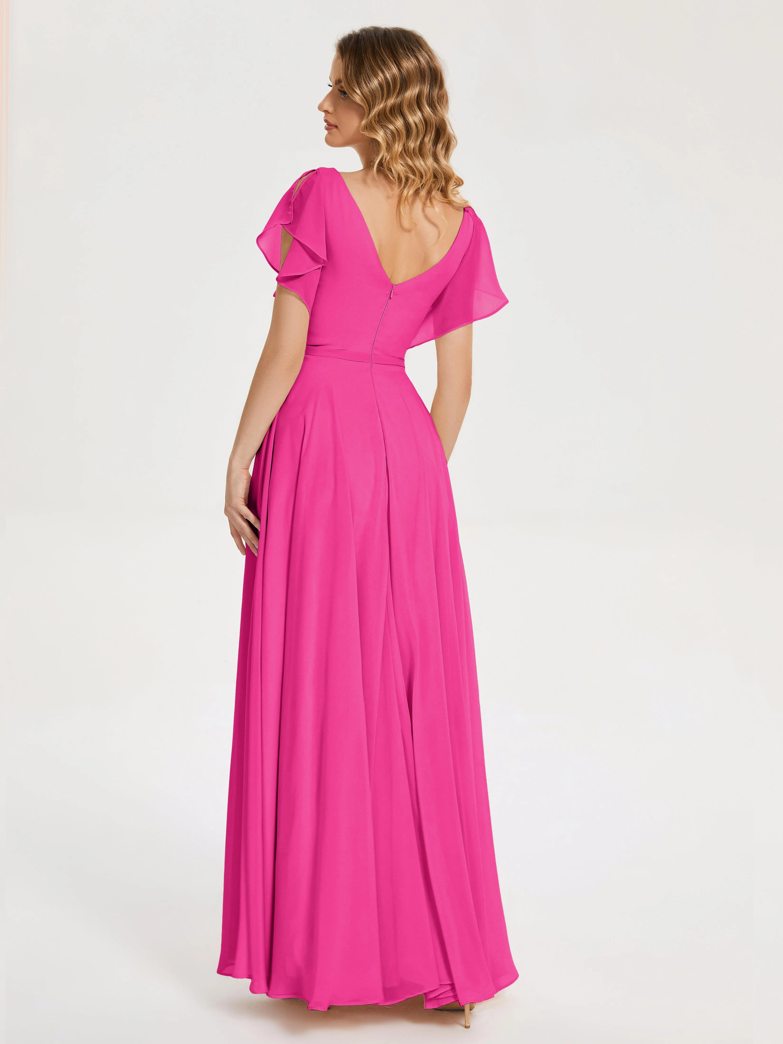 Kate Charming V Neck Split Chiffon Bridesmaid Dresses