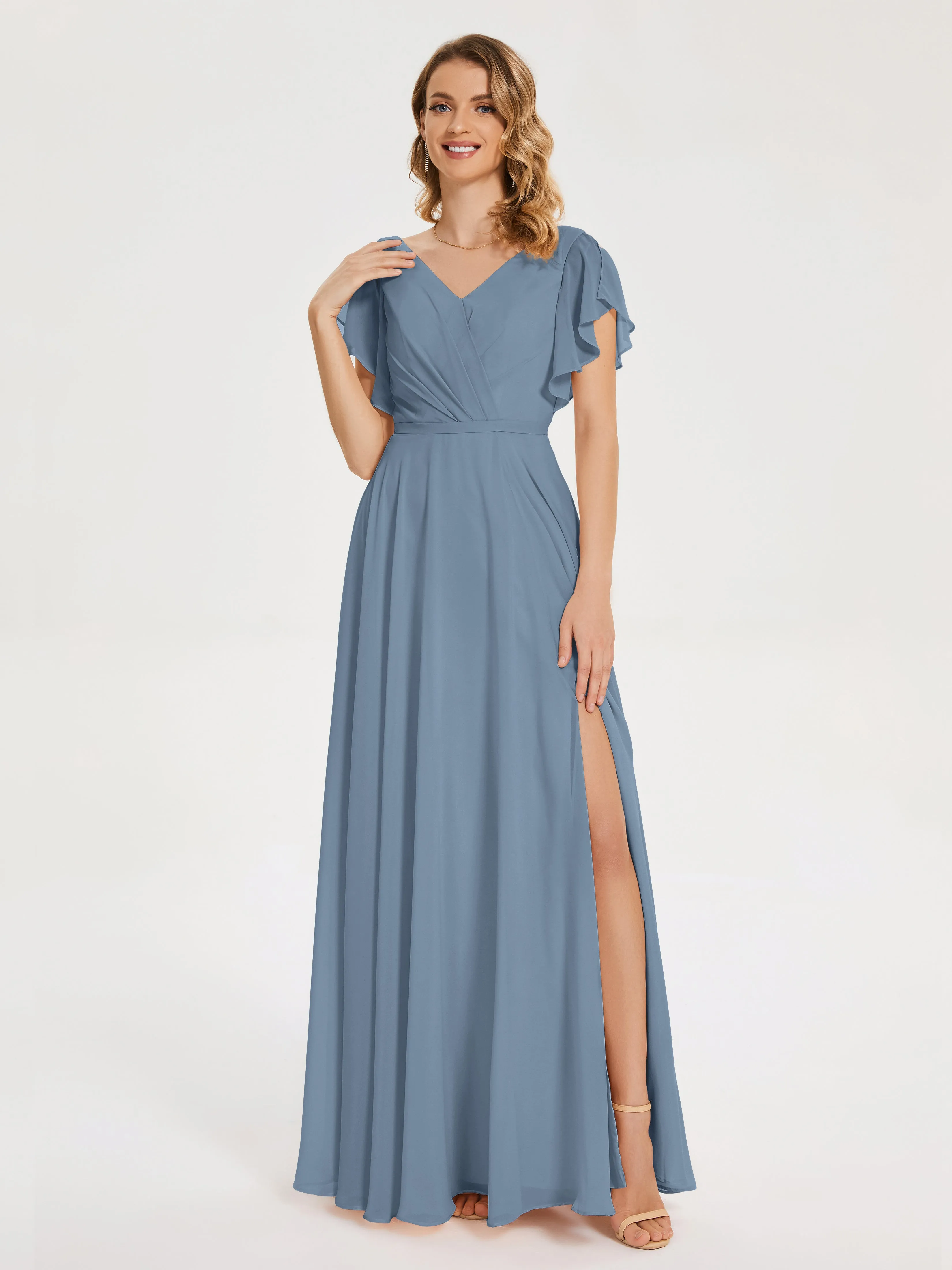 Kate Charming V Neck Split Chiffon Bridesmaid Dresses