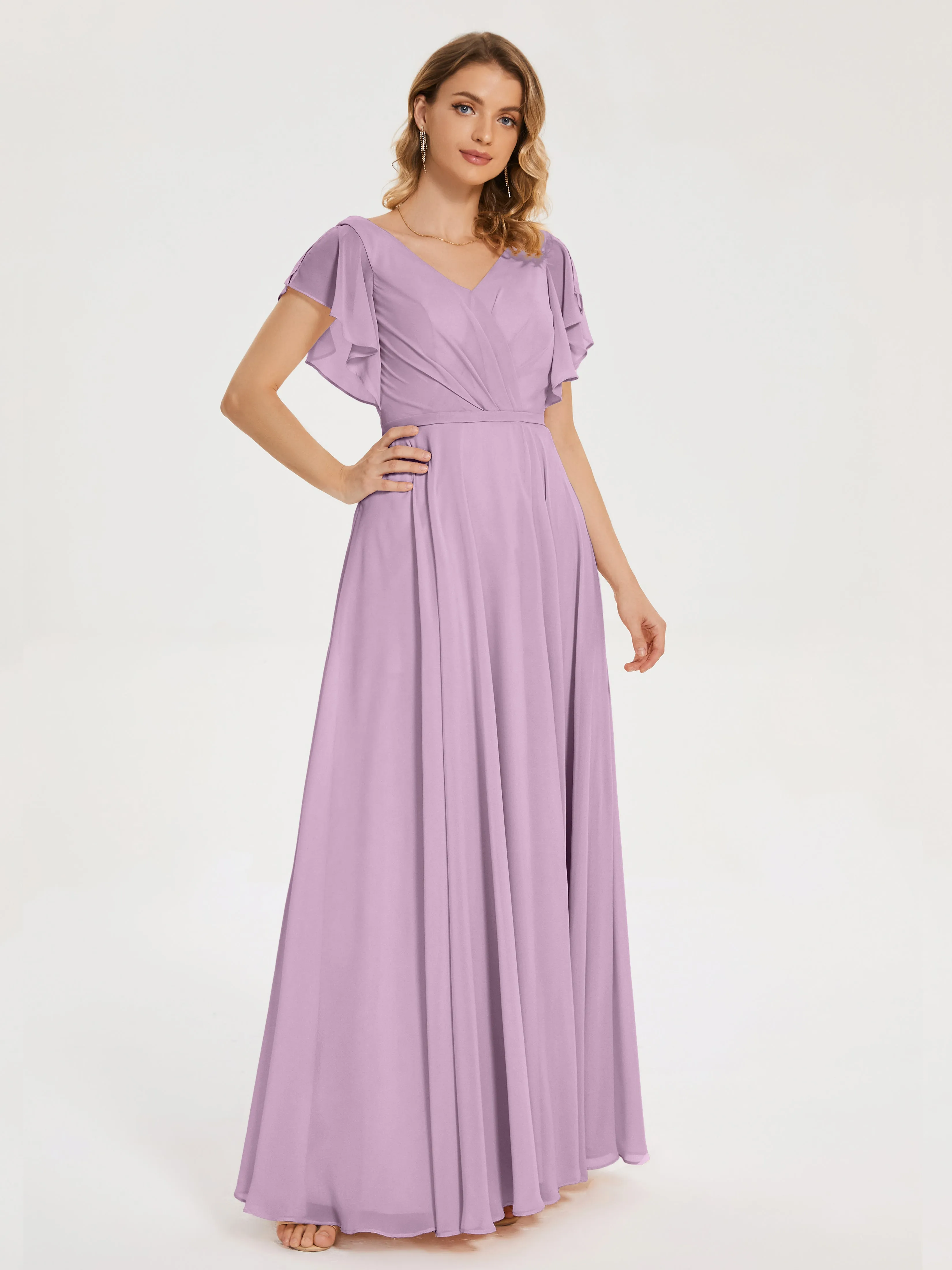 Kate Charming V Neck Split Chiffon Bridesmaid Dresses