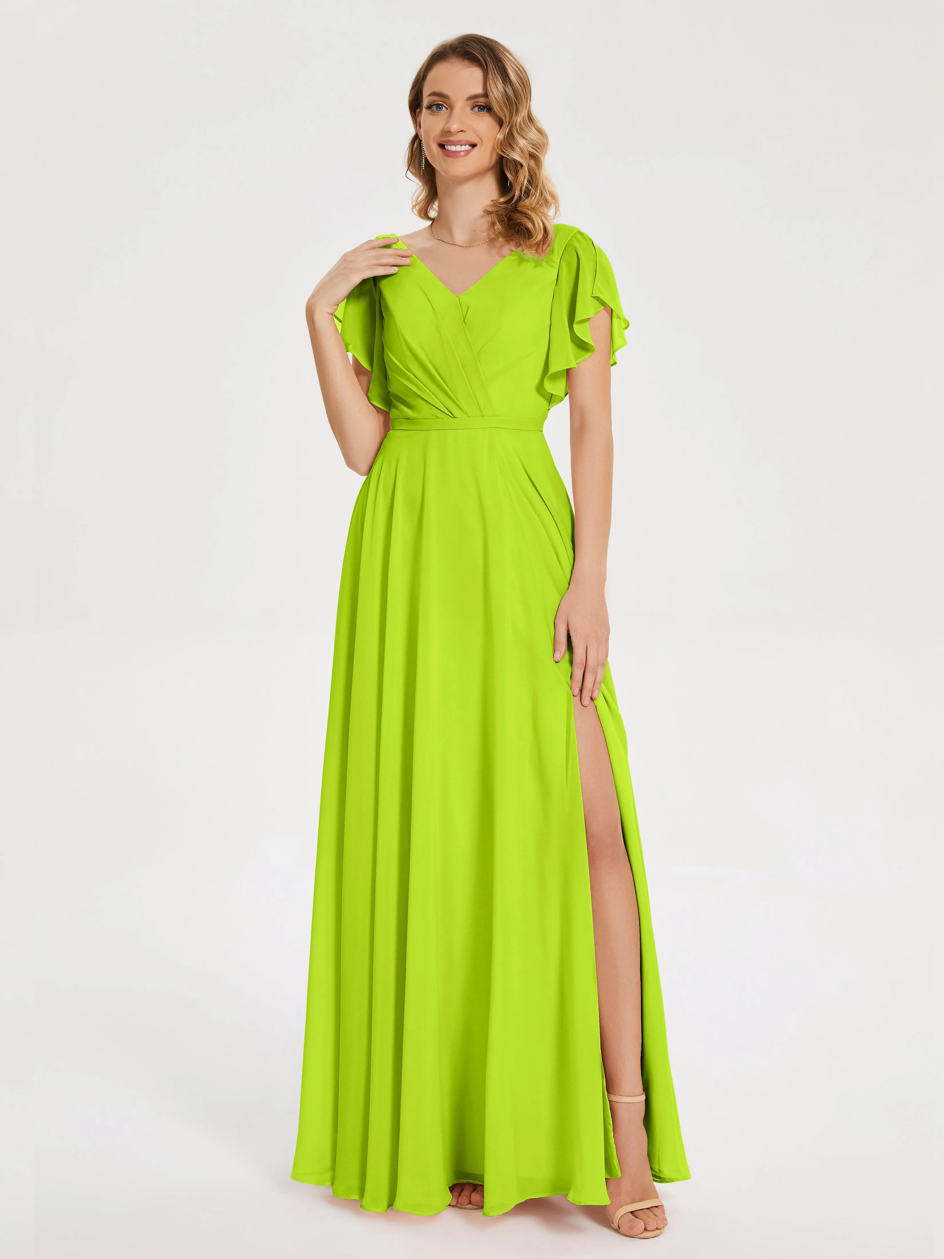 Kate Charming V Neck Split Chiffon Bridesmaid Dresses